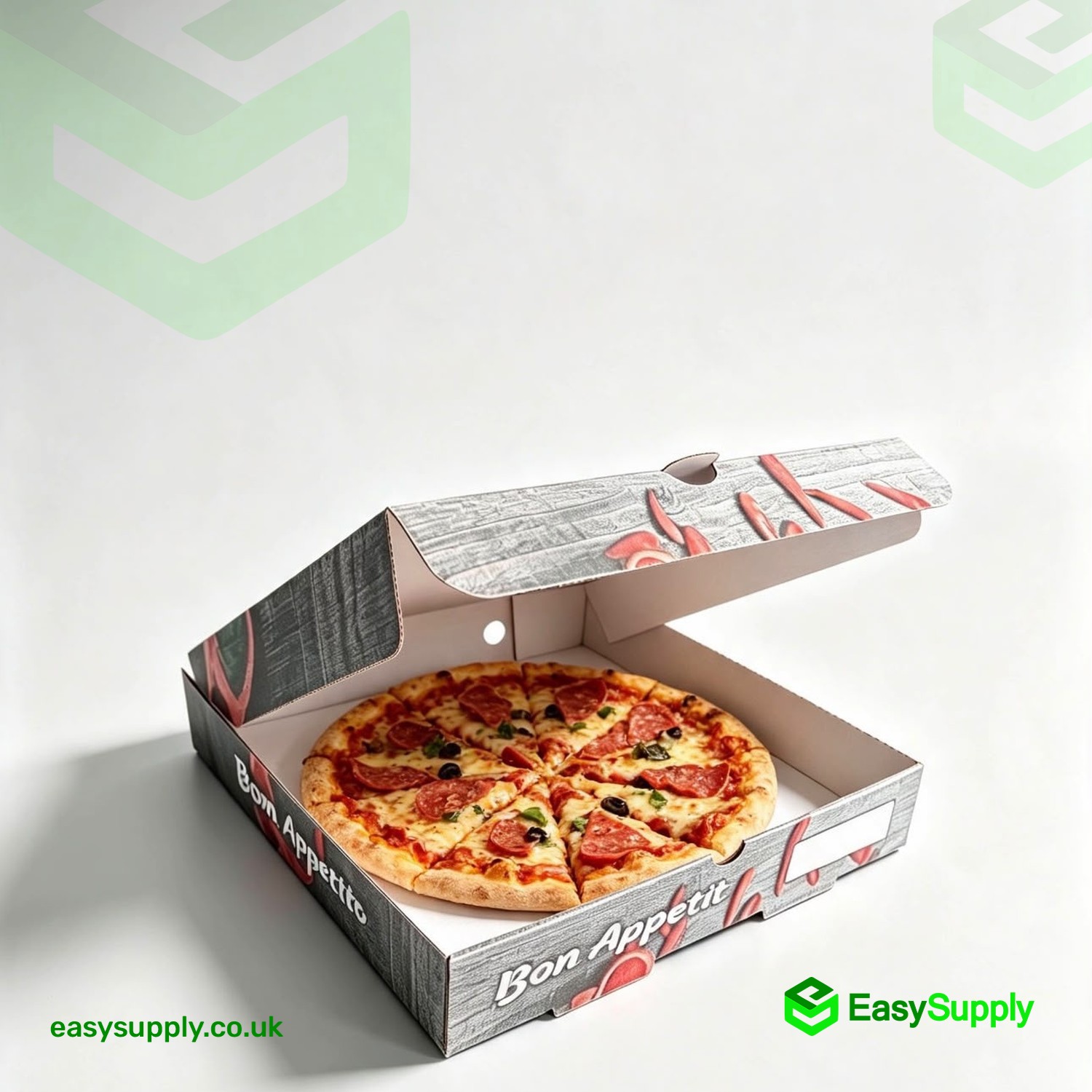 9" Pizza Box White Bon Appetit Print Premium Quality