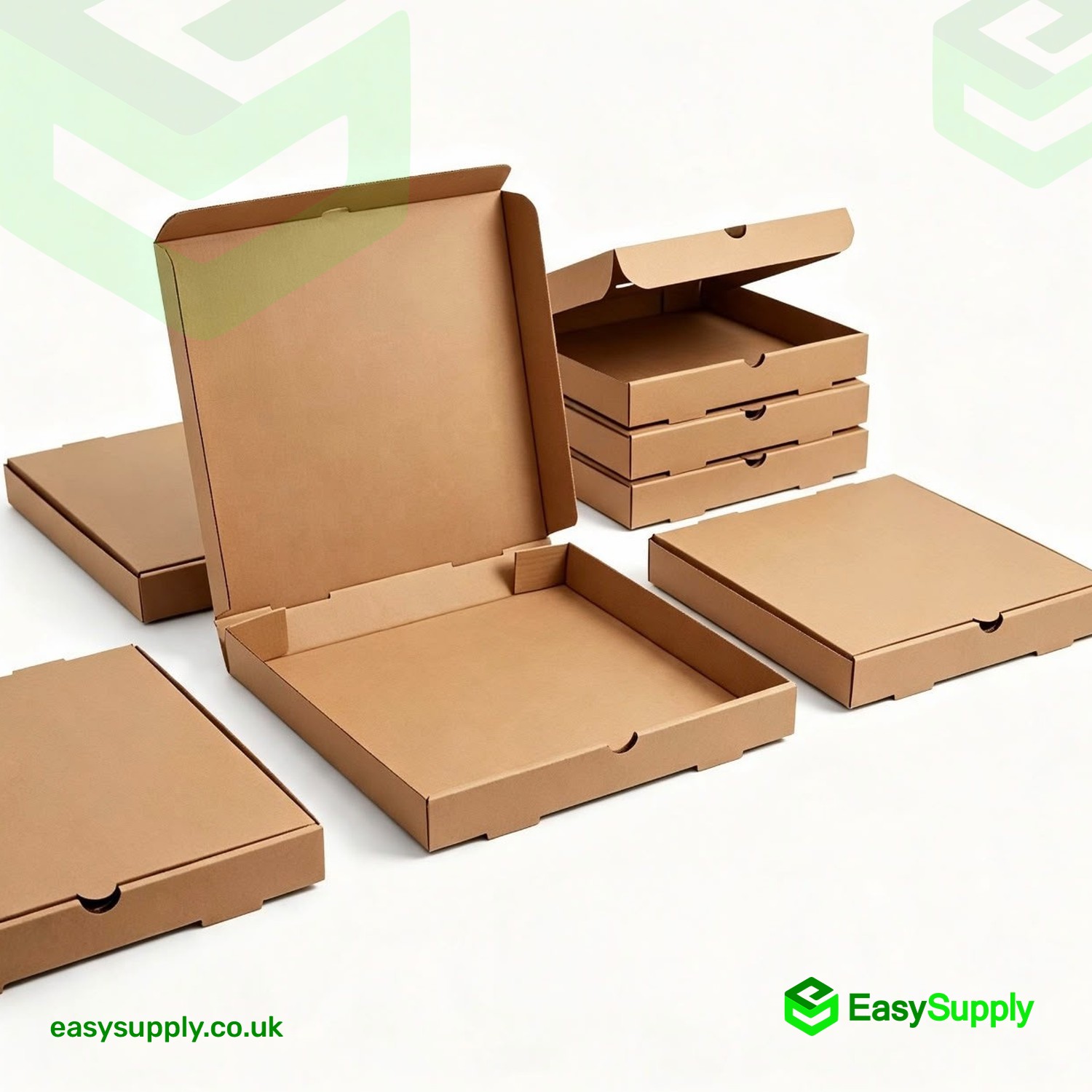 Brown kraft pizza boxes display view