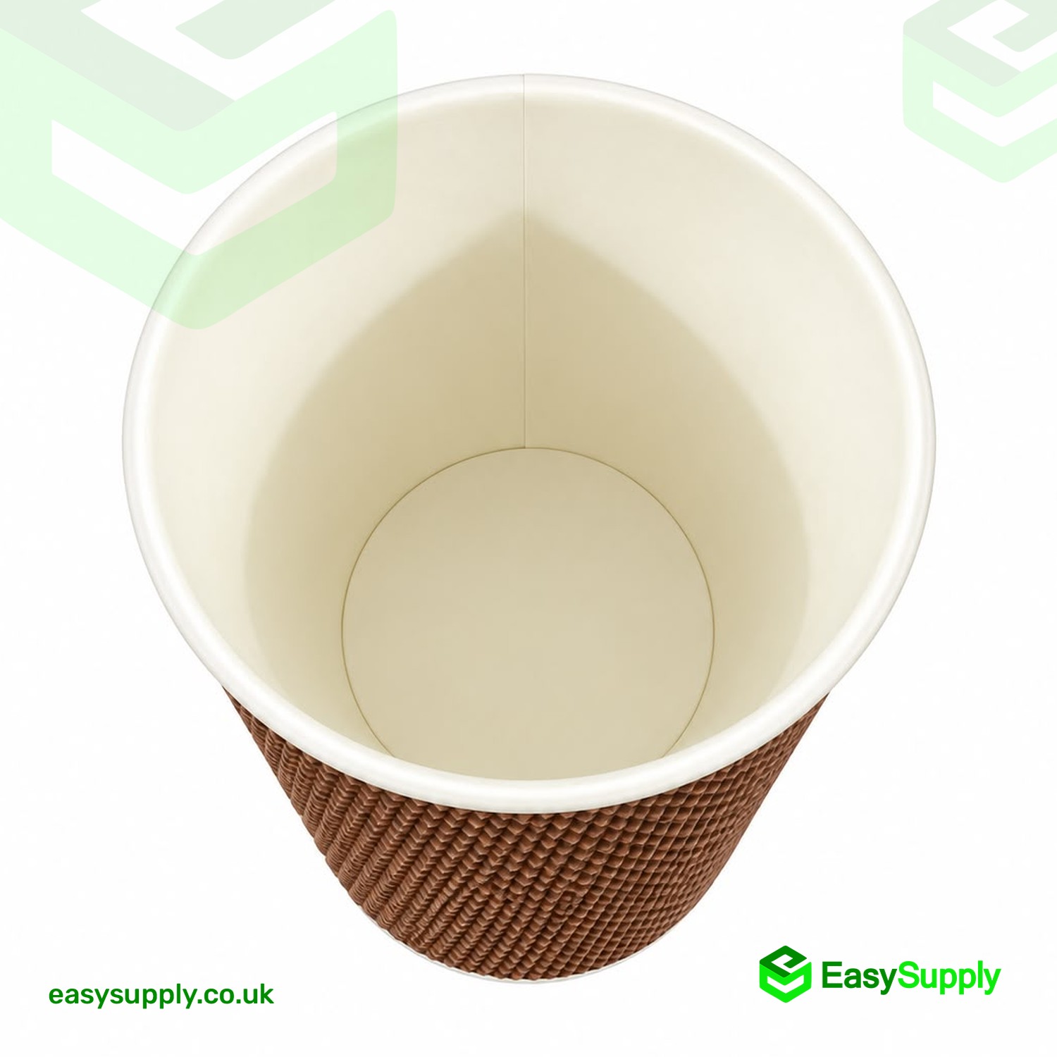 Inside of a 12 oz brown dotted paper cup from above showing the white interior