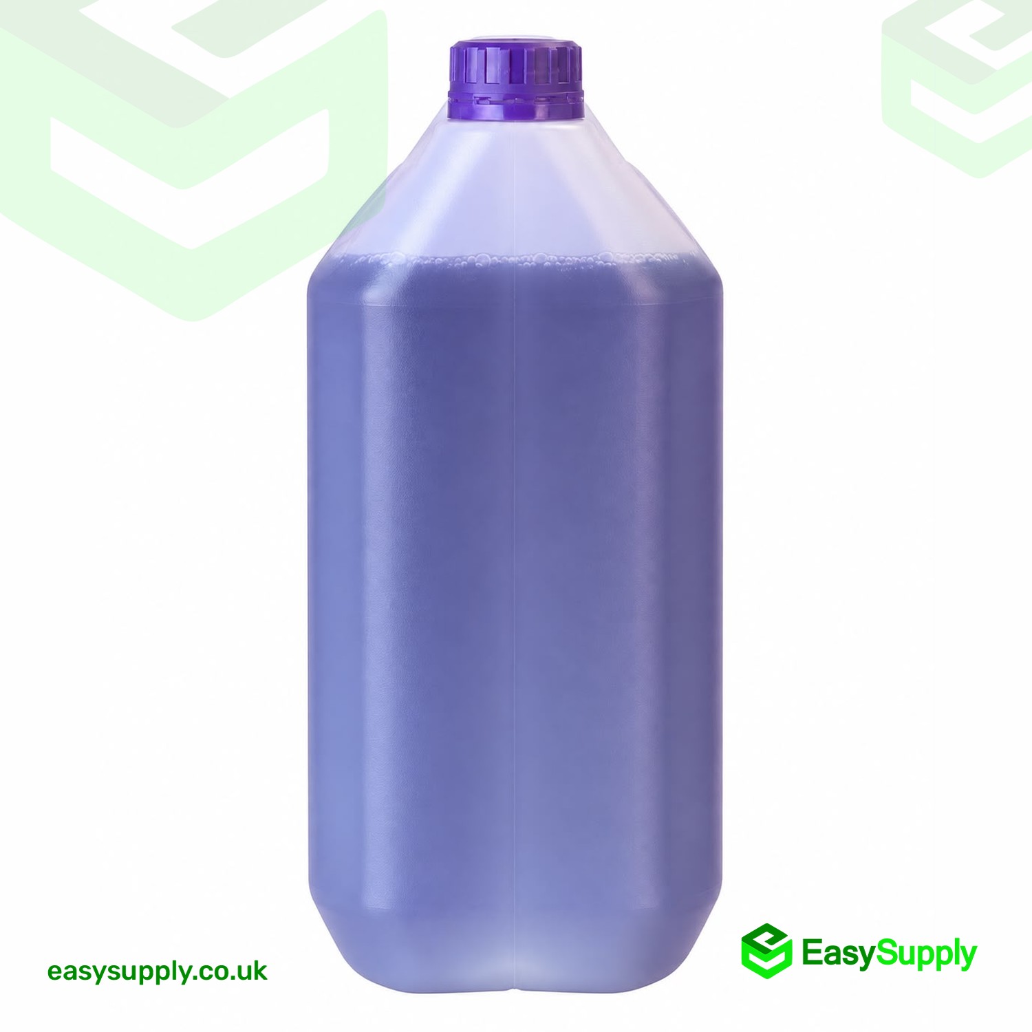 Narrow side view of the 5L Cleanux washing-up liquid jerrycan showing the purple liquid