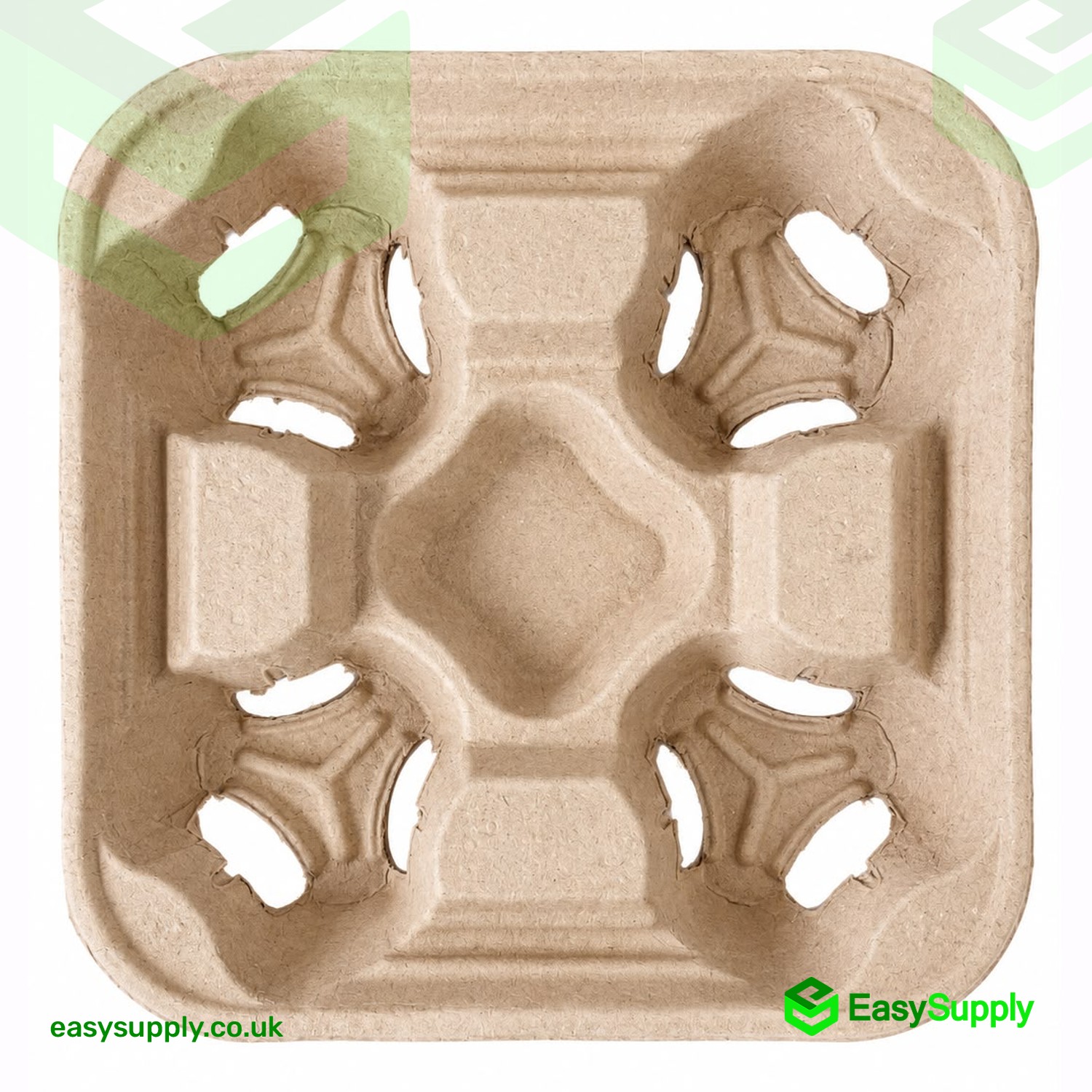 Empty moulded pulp 4 cup carrier from above showing the cup wells