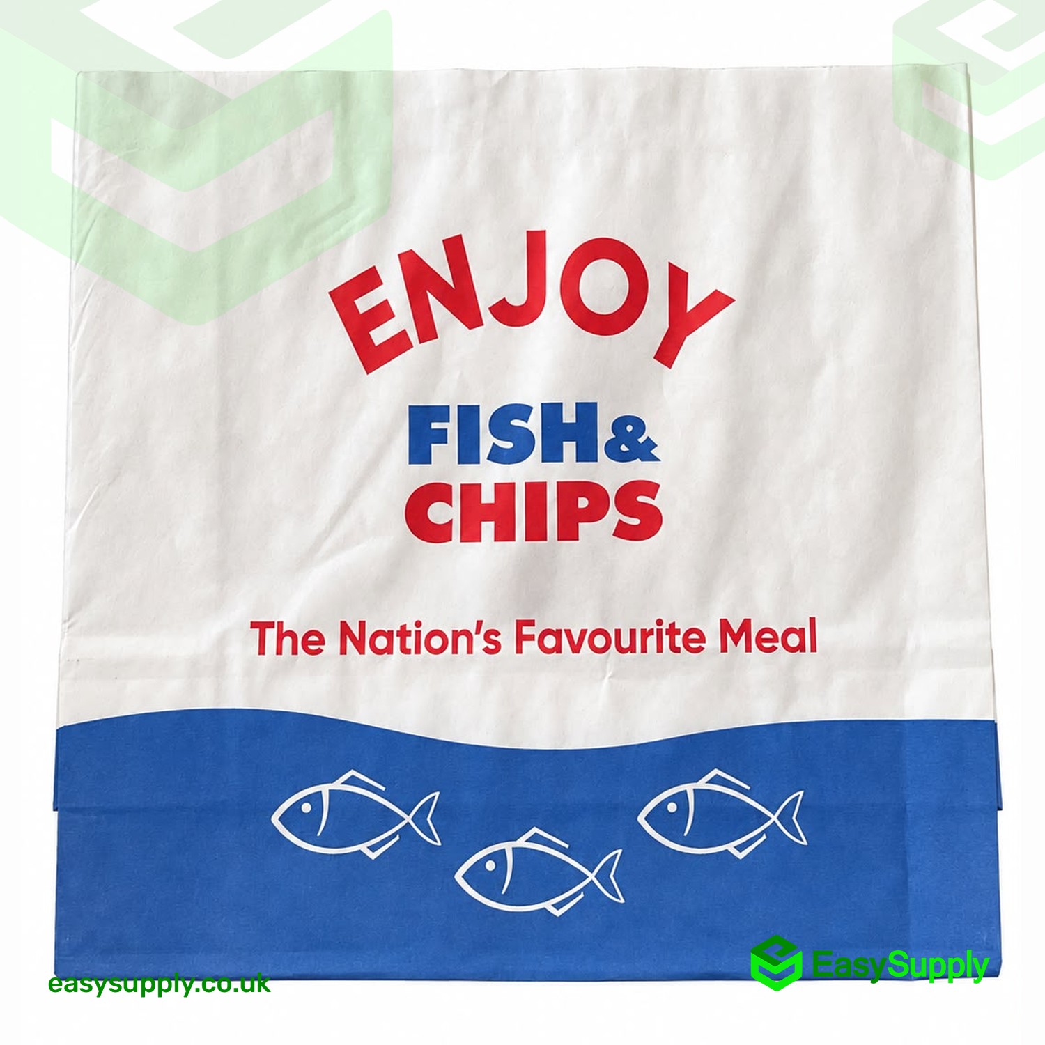 ENJOY Fish & Chips large greaseproof SOS bag, front