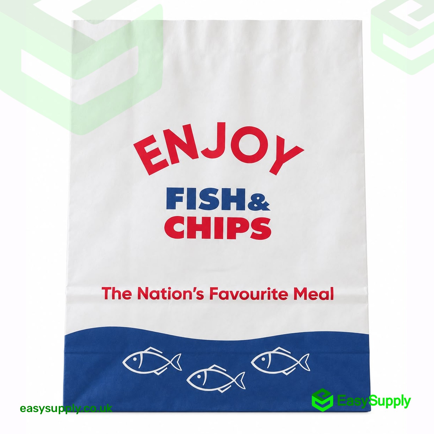 ENJOY Fish & Chips medium greaseproof SOS bag, front