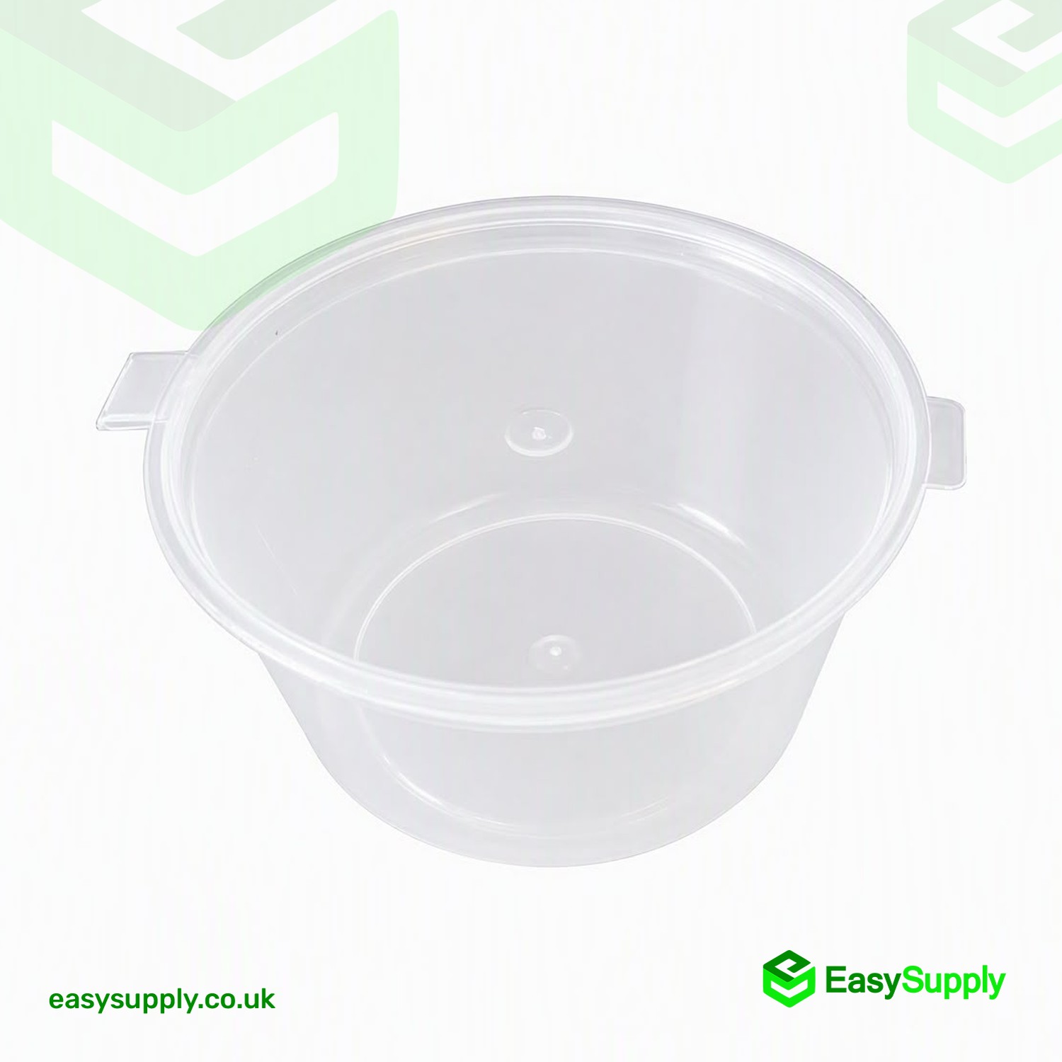 Clear 3 oz hinged sauce cup shown open from the side with the lid folded back