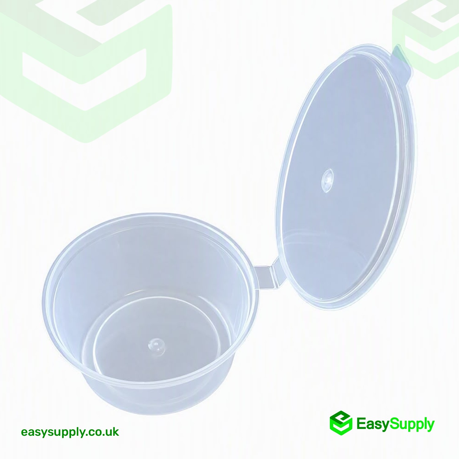 3 oz hinged sauce pot open at an angle showing the snap-shut lid rim