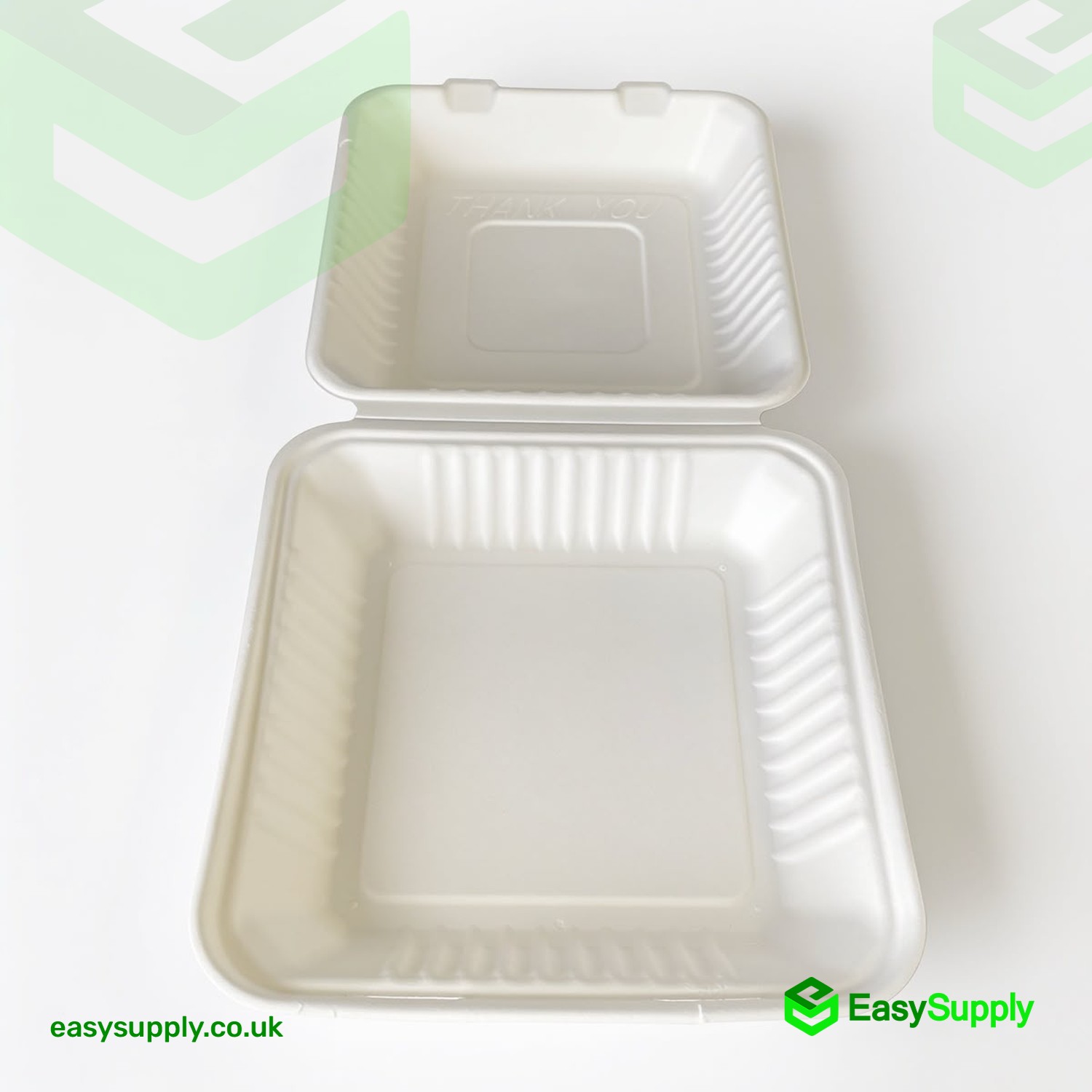 MB1 Single Compartment Bagasse Clamshell Lunch Box 228x228x76mm