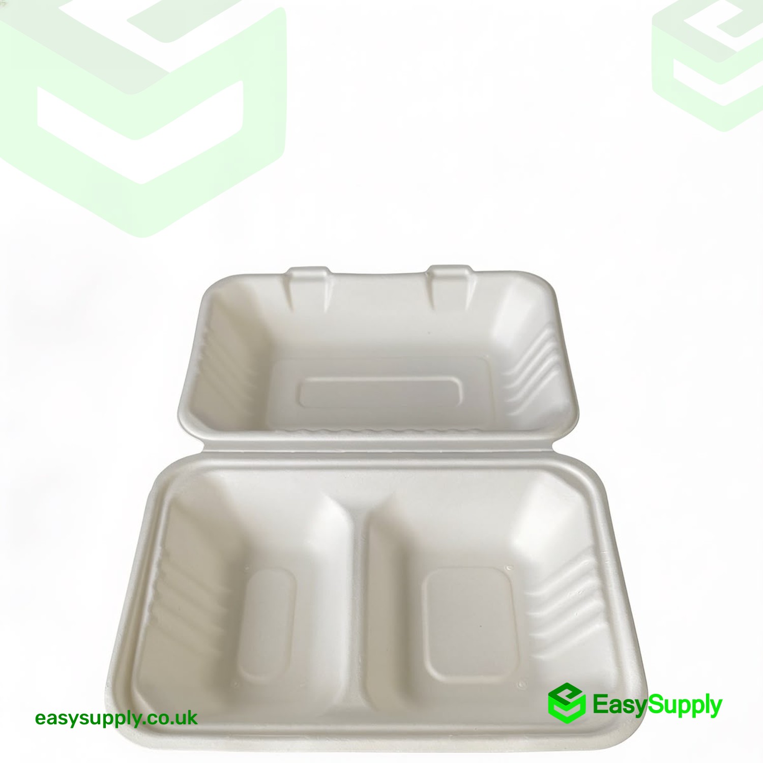 MB2 2 Compartment Bagasse Clamshell Lunch Box 288x153x80mm