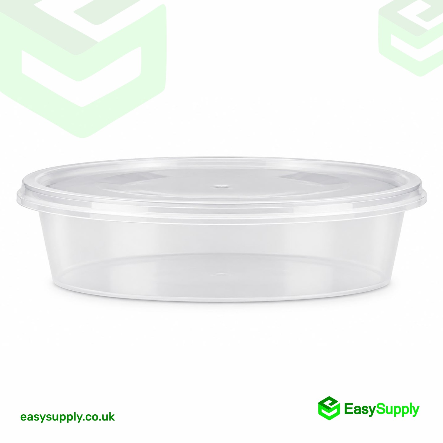 8 oz 225ml round clear microwaveable container with the lid on, side view