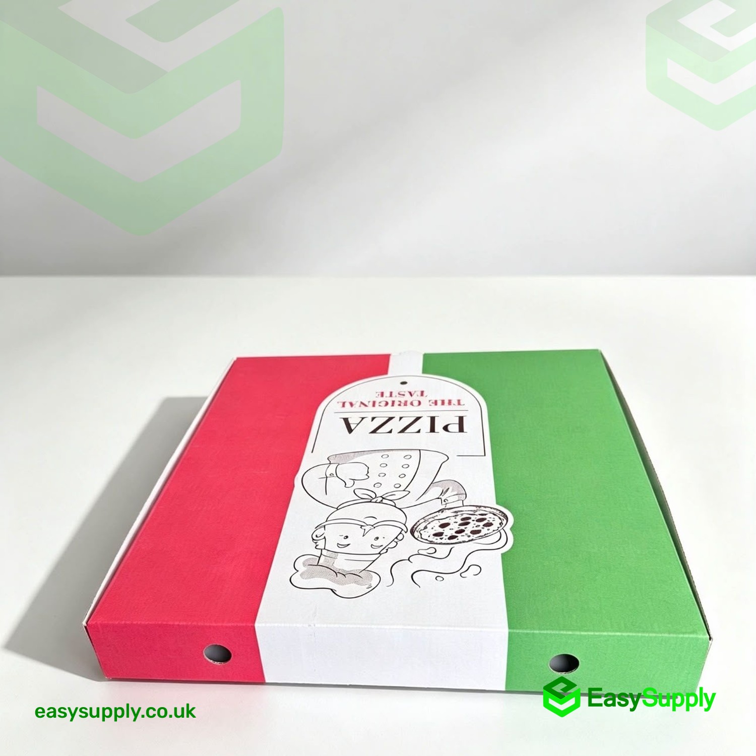 13 inch Original Taste pizza box lid design with chef emblem