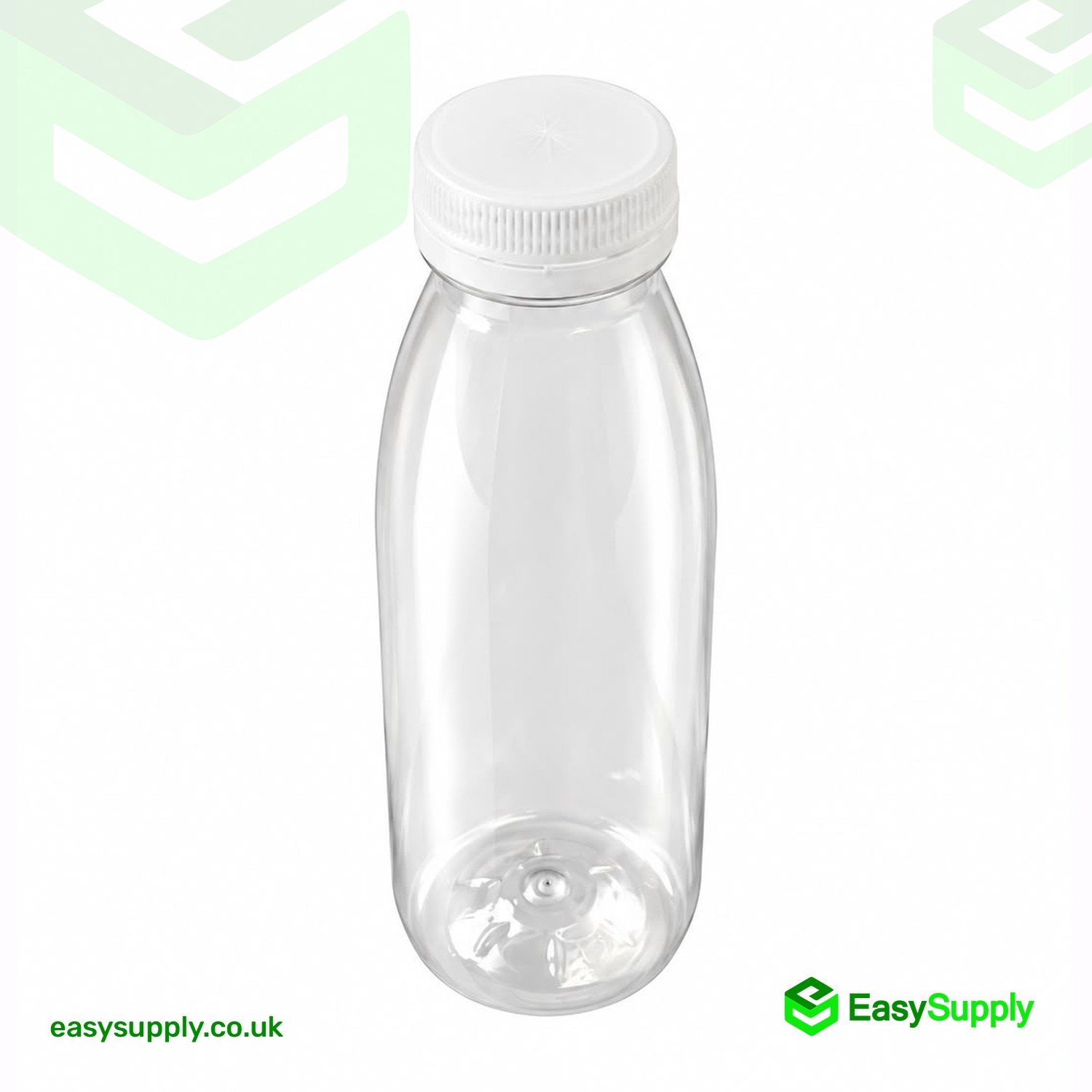 250 ml clear PET bottle with white screw cap, side view