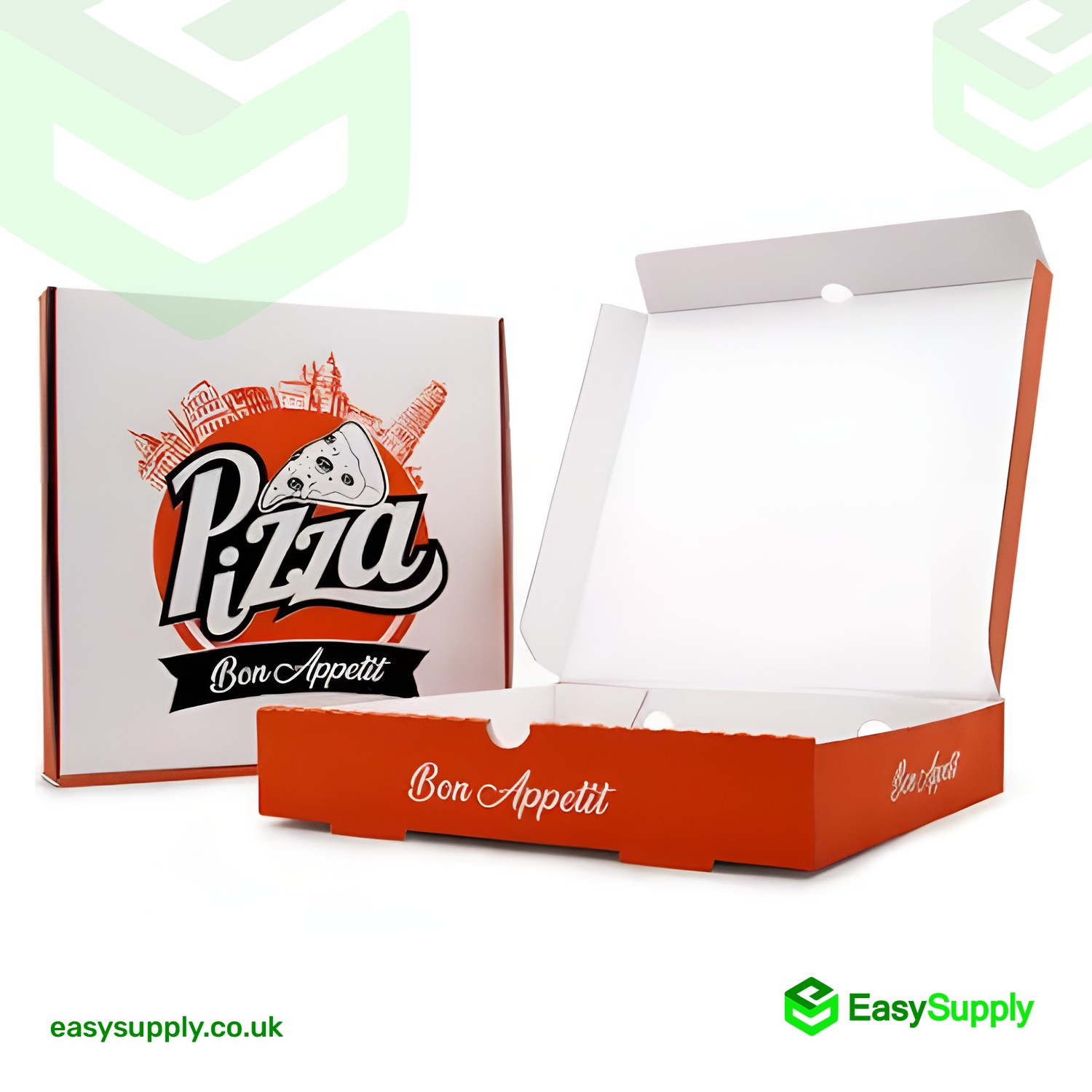 24" White Cardboard Takeaway Pizza Box with Design