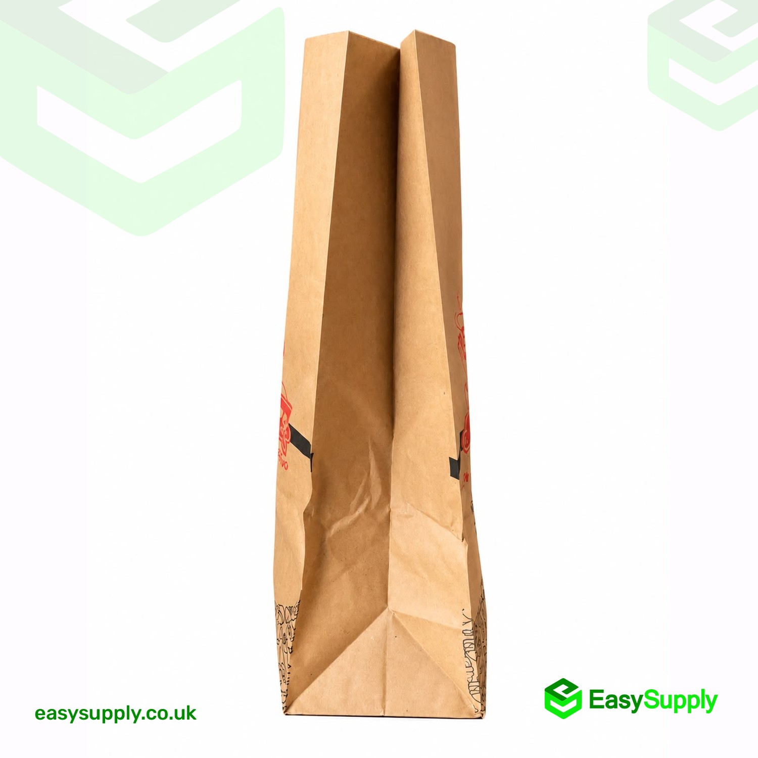 R12 brown SOS takeaway bag from the side showing the gusset and block bottom