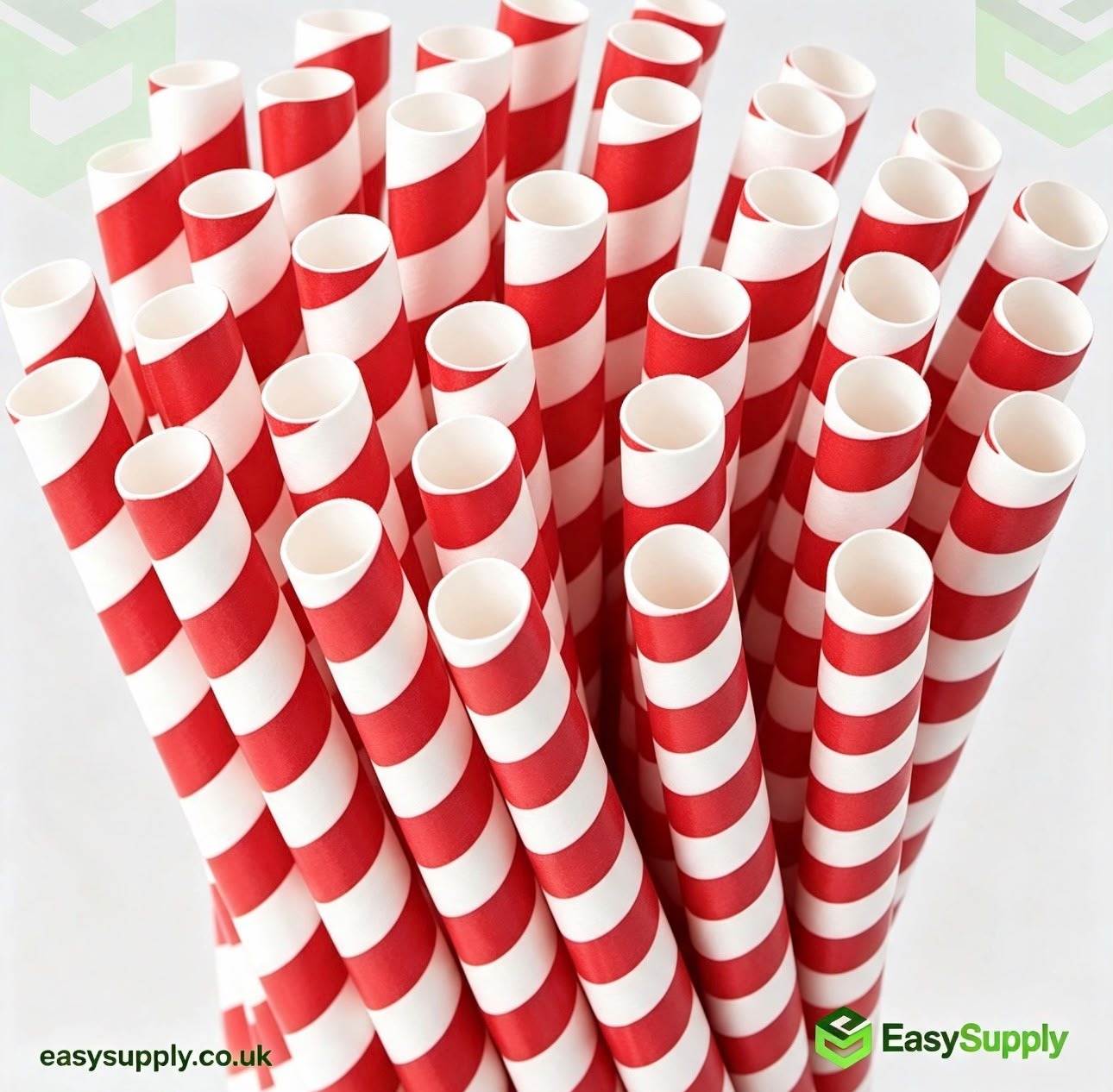 Red Striped Paper Smoothie Straws (8mm)