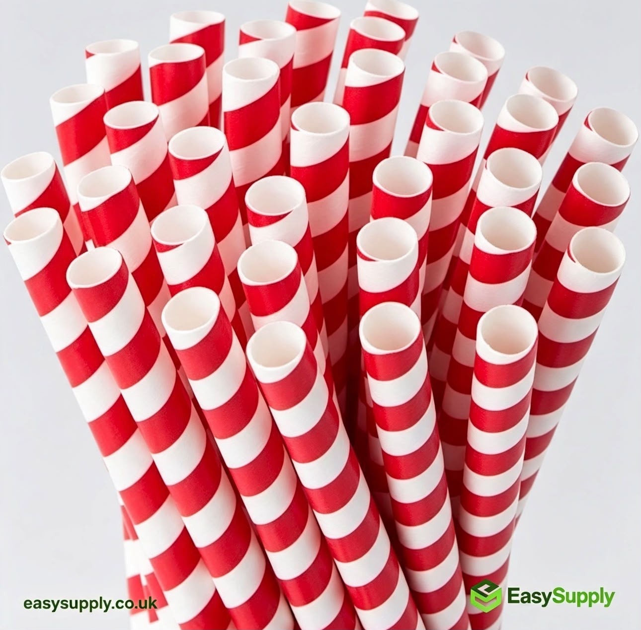 Red Striped Paper Smoothie Straws (9mm)