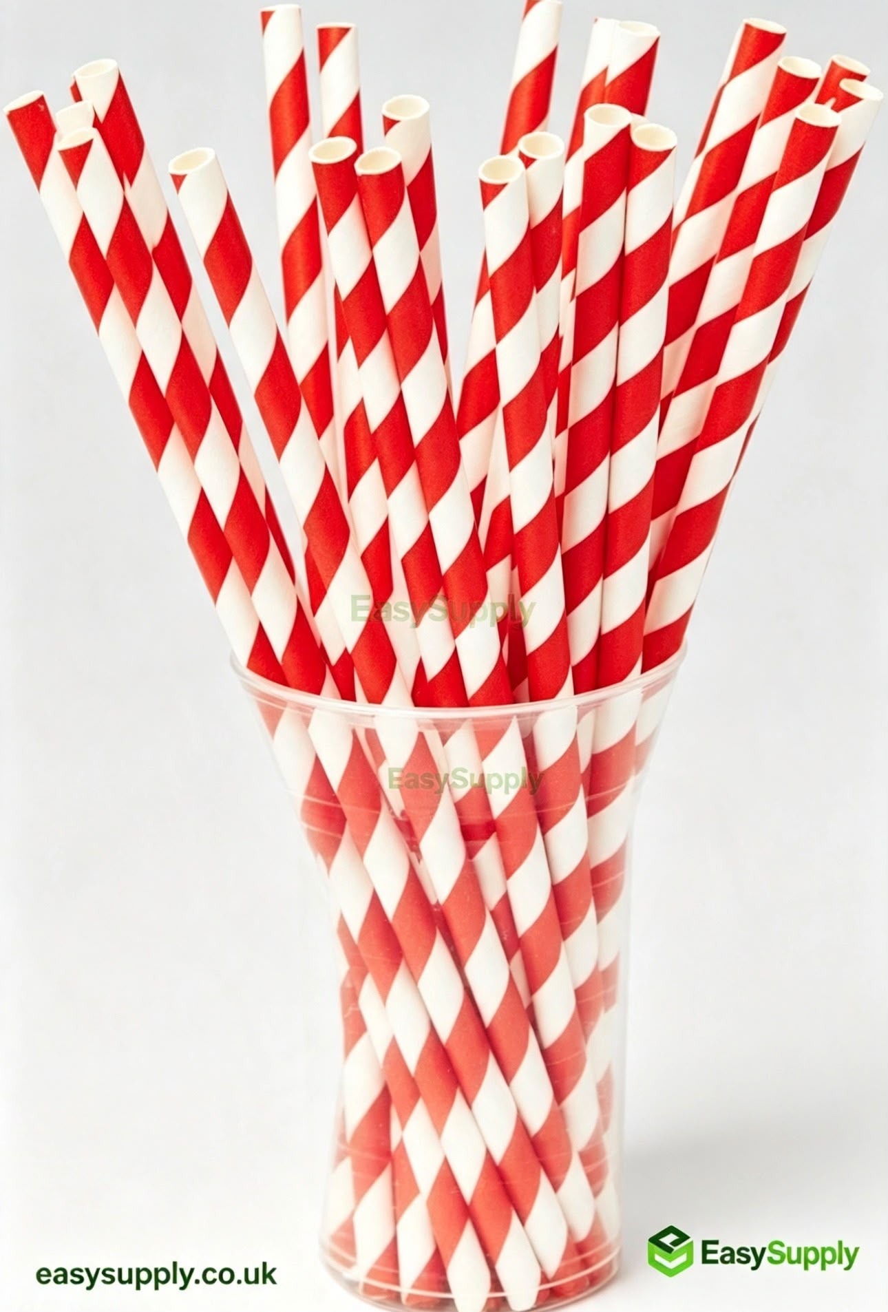 Red striped paper smoothie straws 9mm view 3