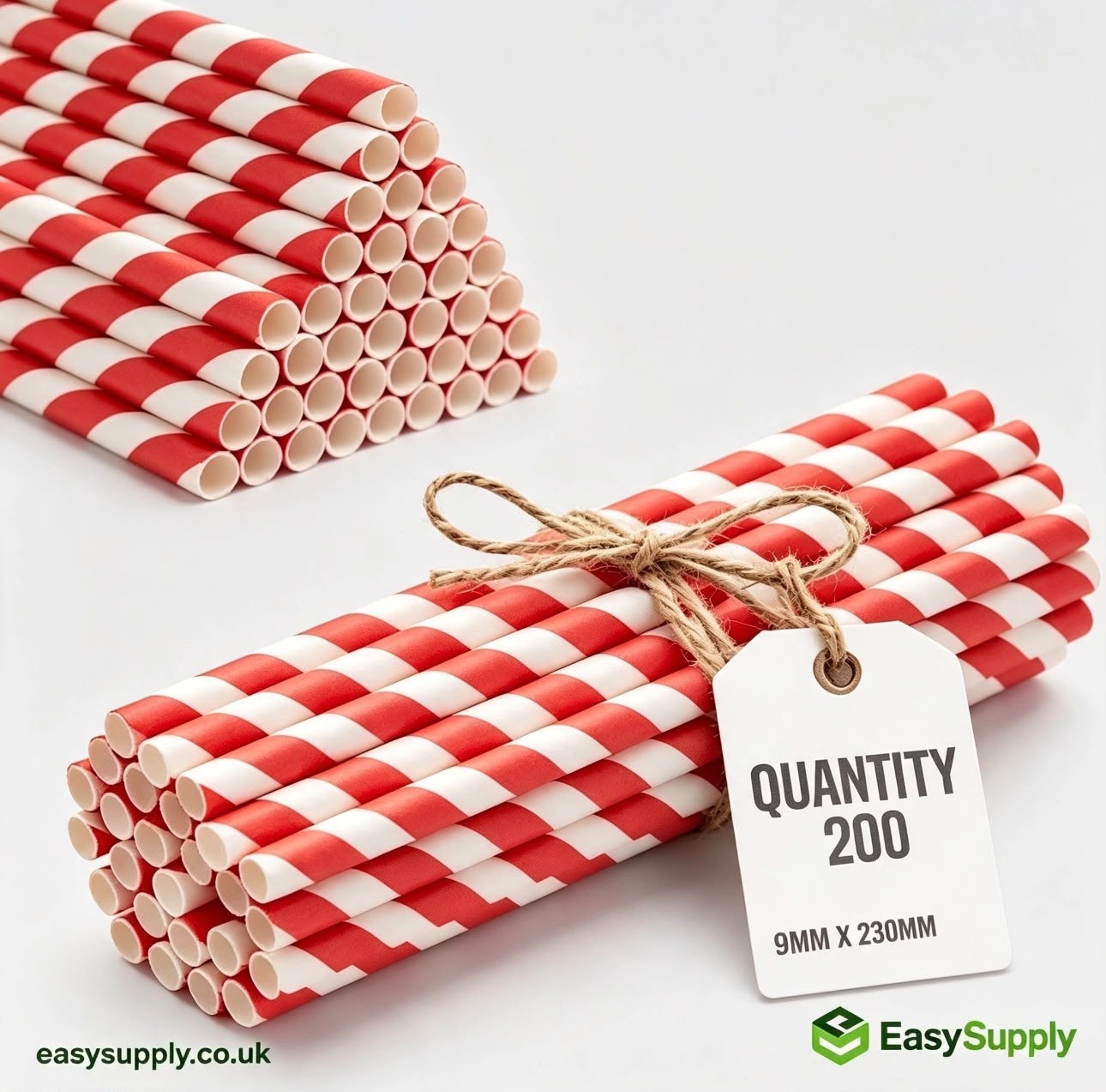 Red striped paper smoothie straws 9mm view 4