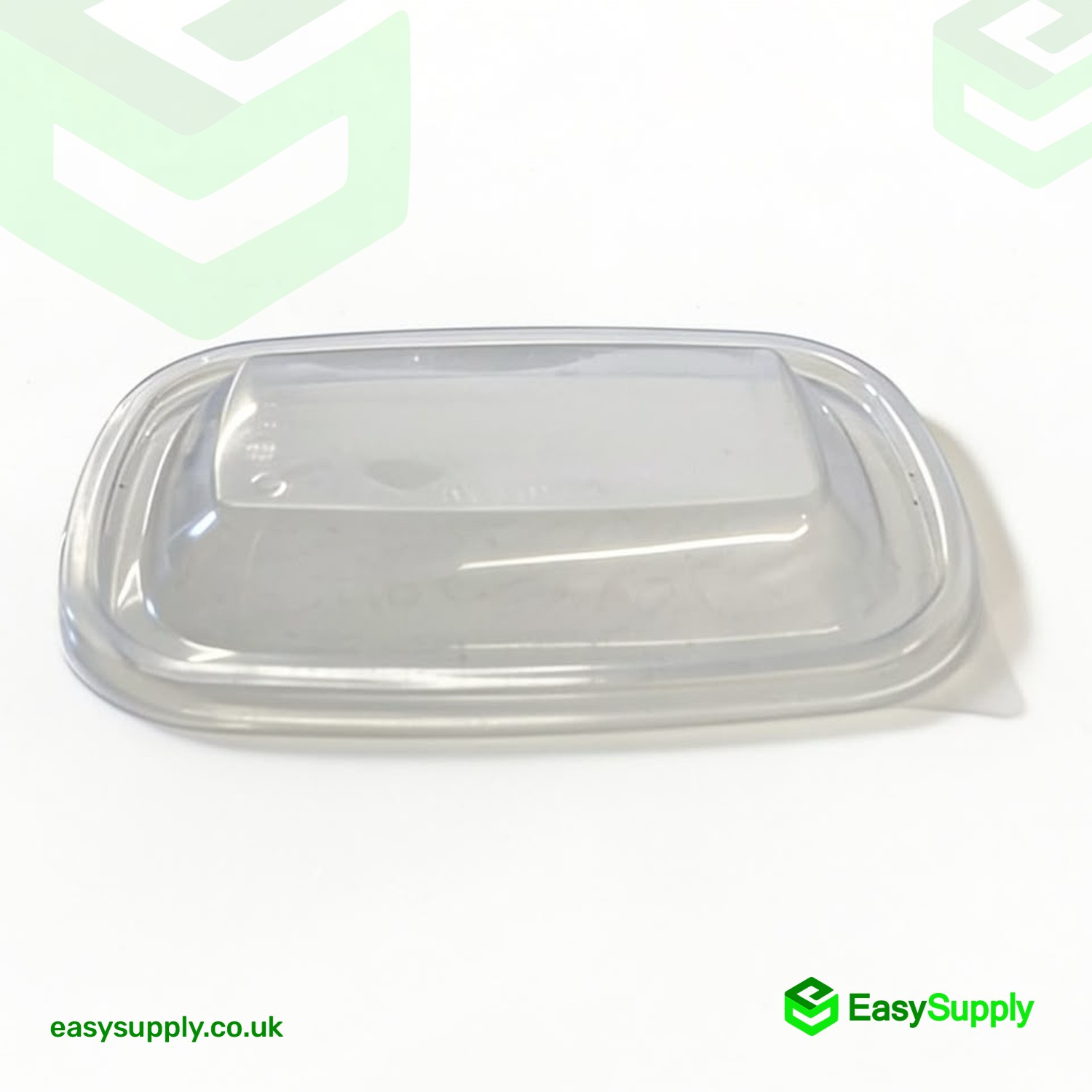 Clear Sabert rectangular PP lid seen from the side showing its raised profile