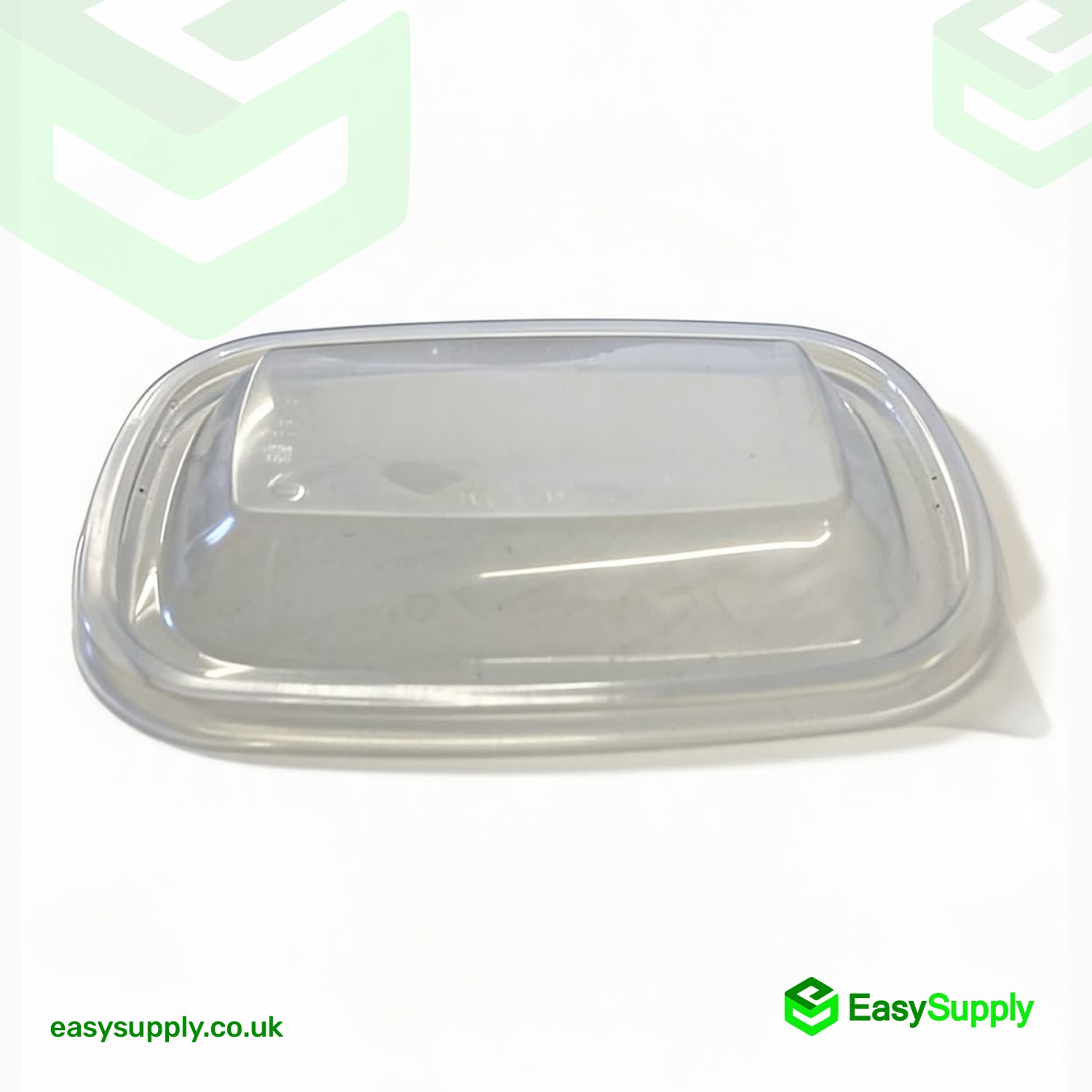 Close angled view of the clear Sabert 20 x 28 cm container lid