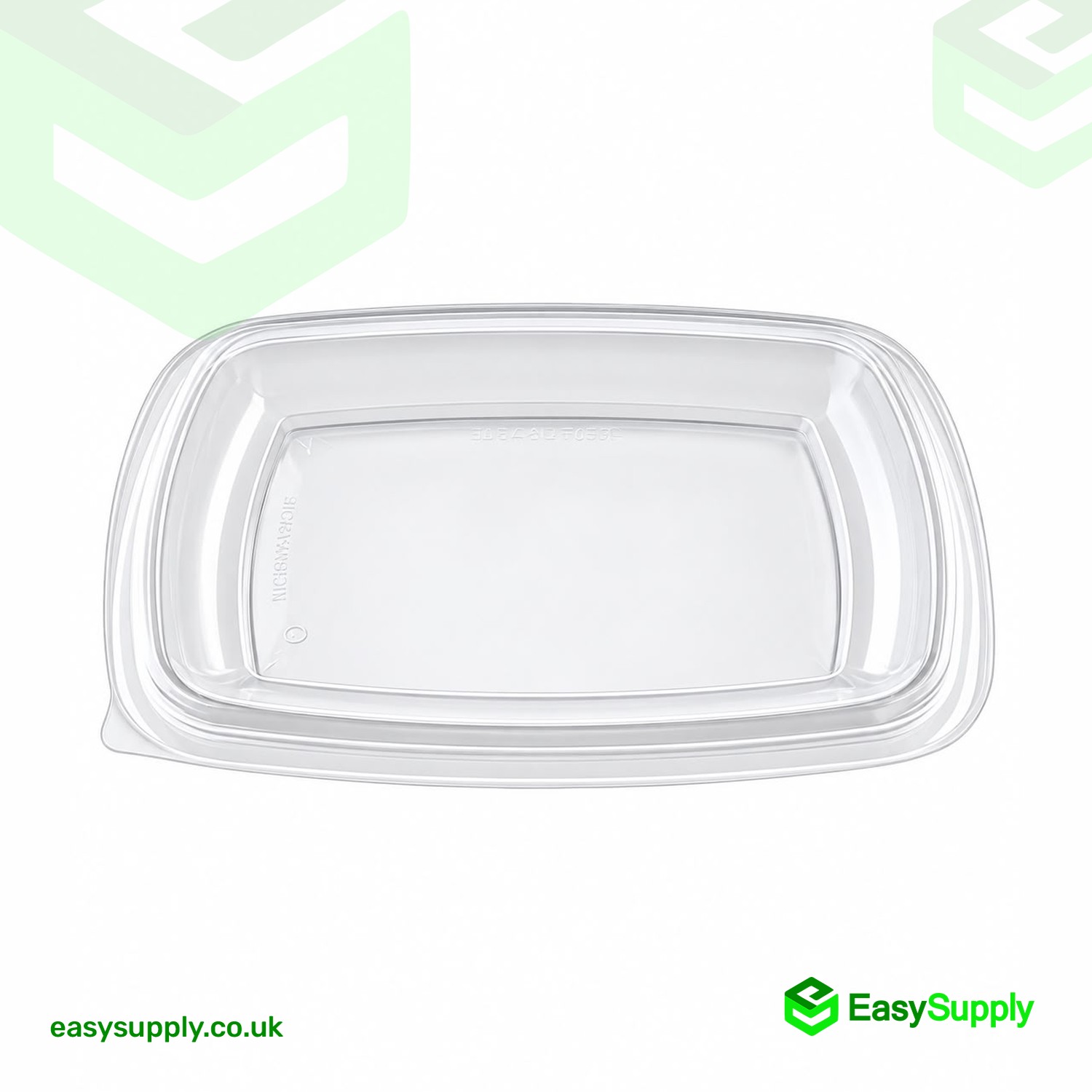 Clear rectangular Sabert PP lid seen from a low angle