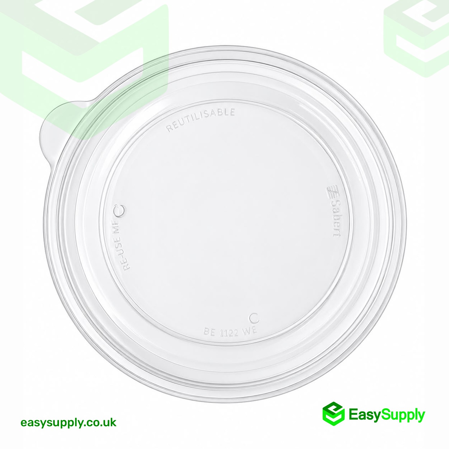 Top view of the clear Sabert PP lid for round containers with lift tab