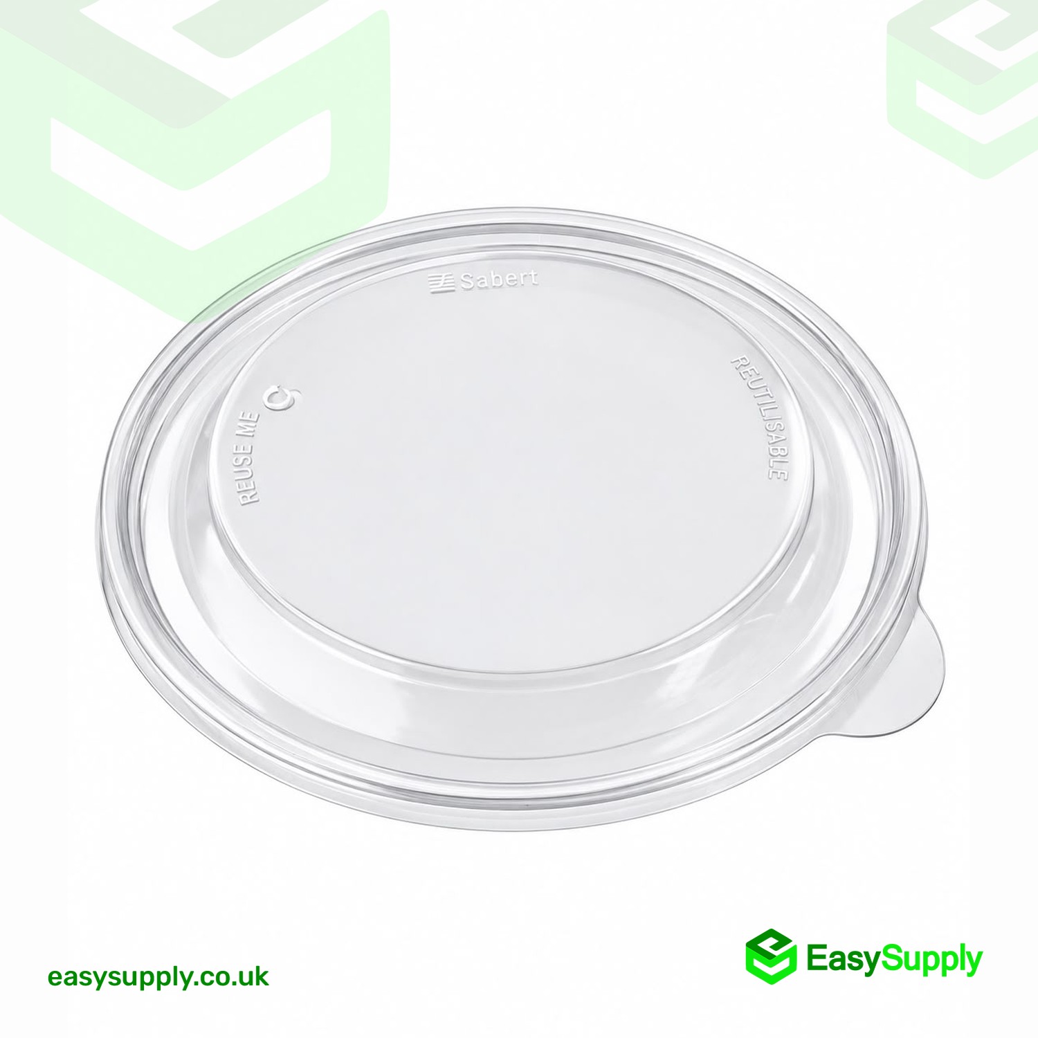 Clear round Sabert lid at an angle showing the low profile