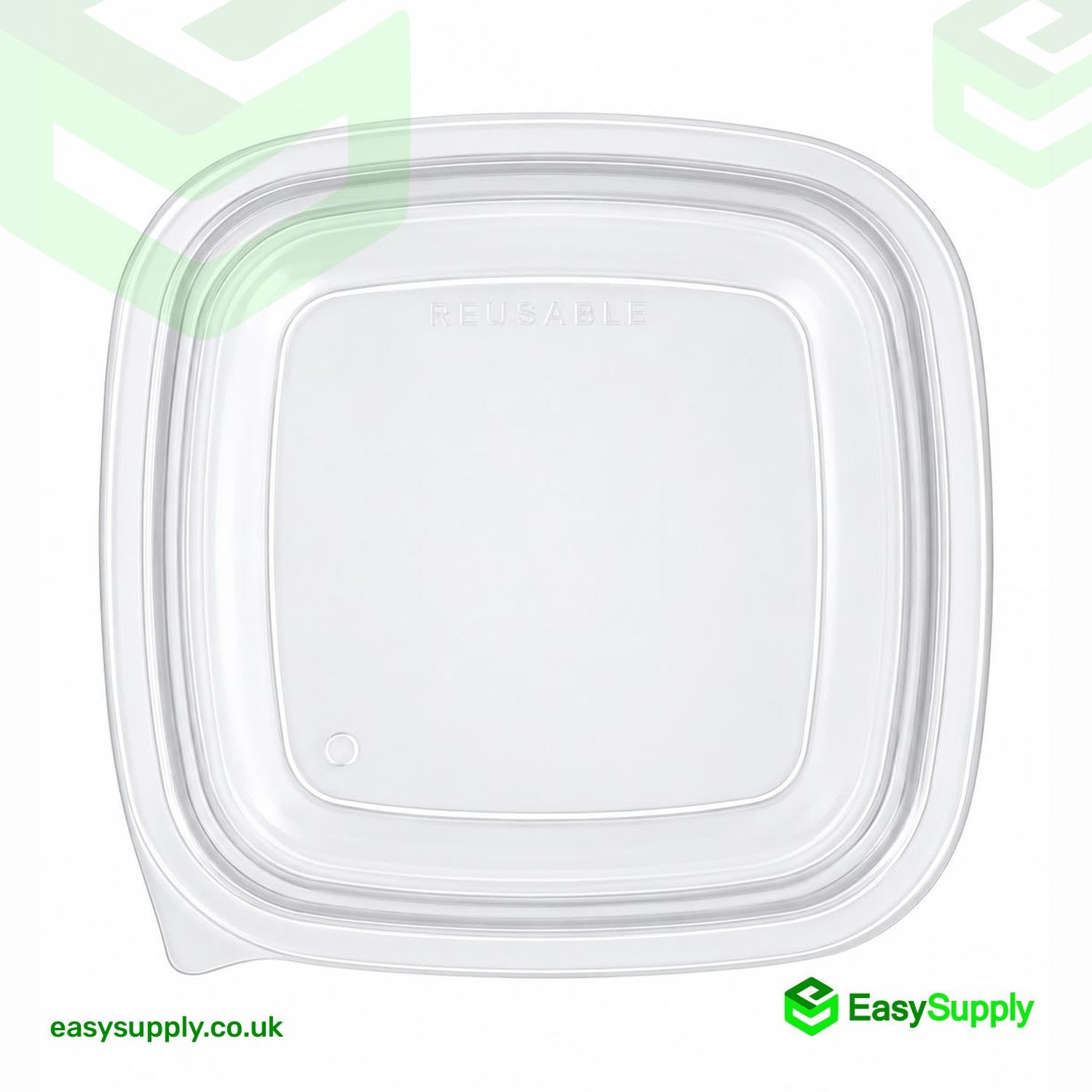 Top view of the Sabert 17cm square PP lid with corner lift tab