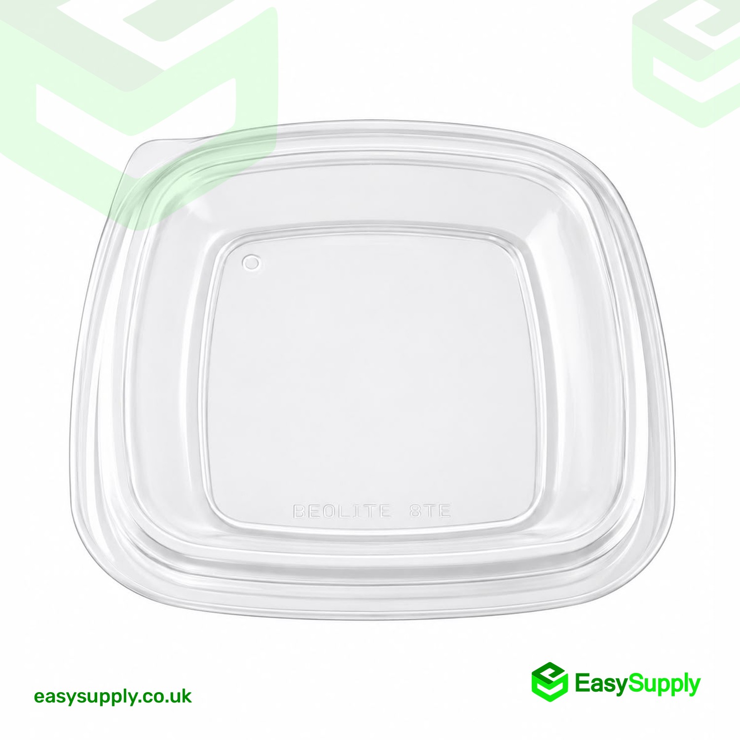 Clear square vented PP lid for 17cm Sabert containers - side angle