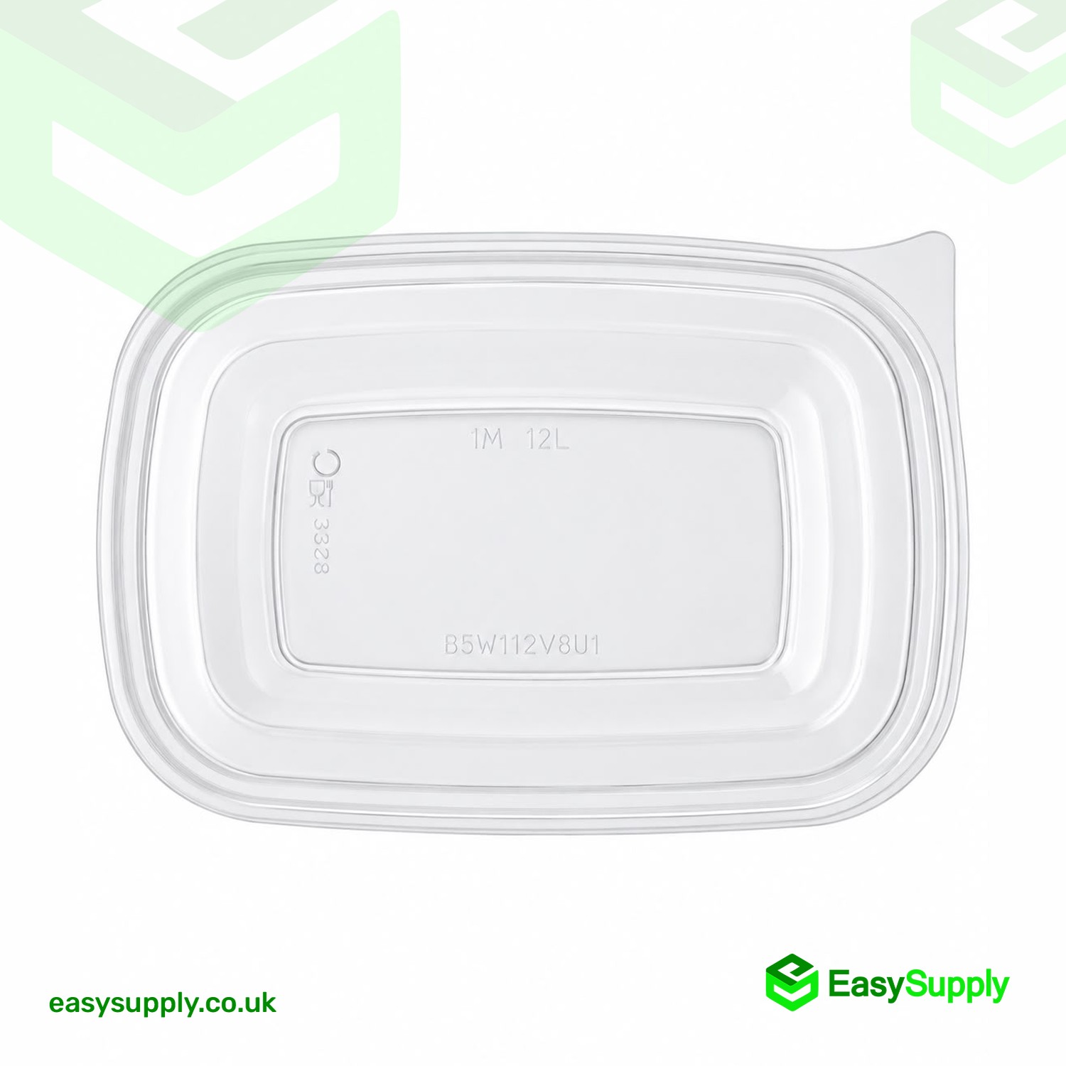 Top view of the clear Sabert rectangular vented PP lid with corner lift tab