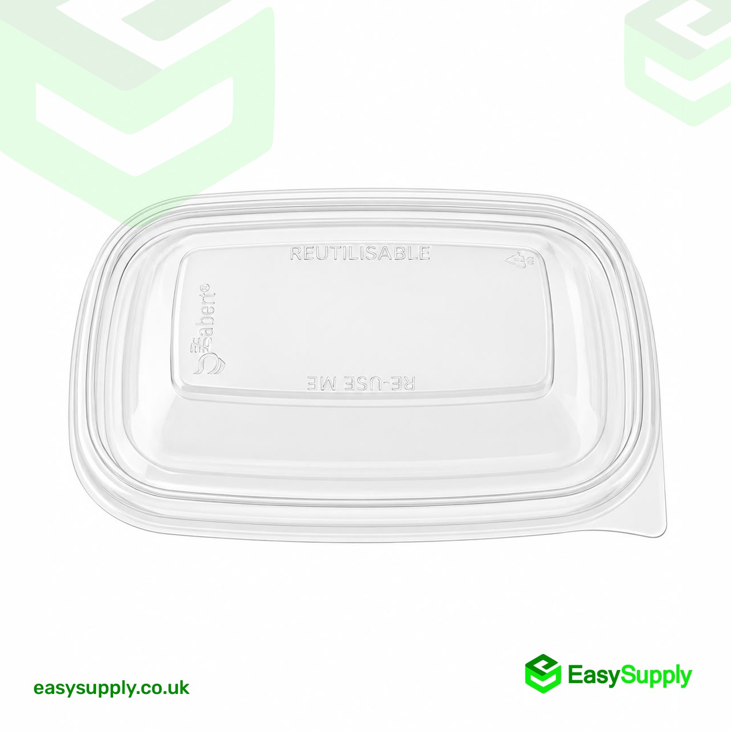 Sabert clear vented rectangular lid with embossed logo - top view