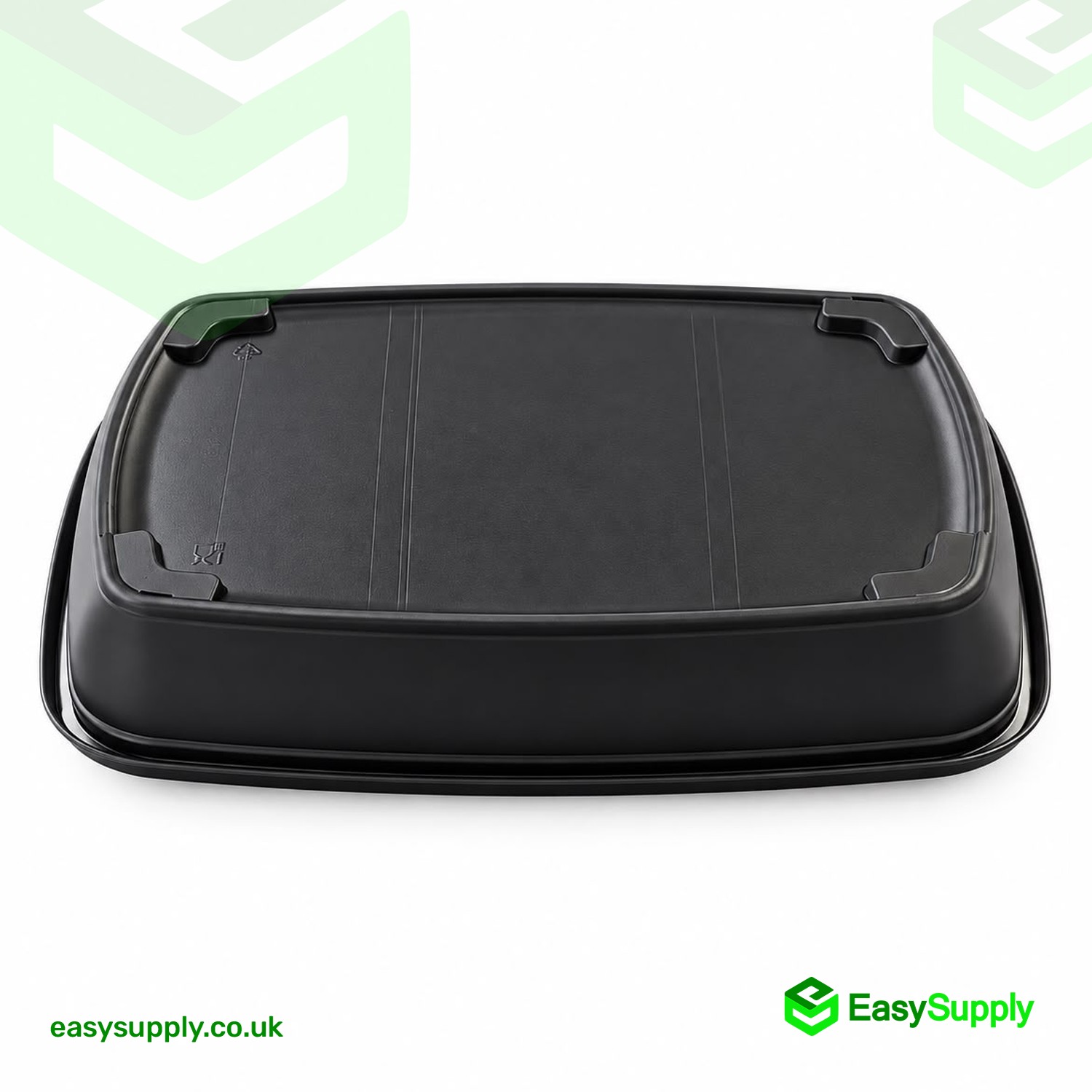 Black Sabert rectangular container turned upside down showing the footed base
