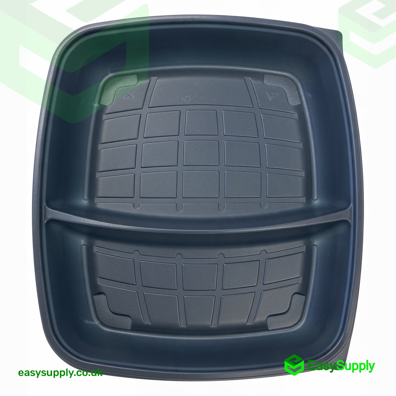 Sabert 2 Compartment Black PP Rectangular Container 20 x 28 cm