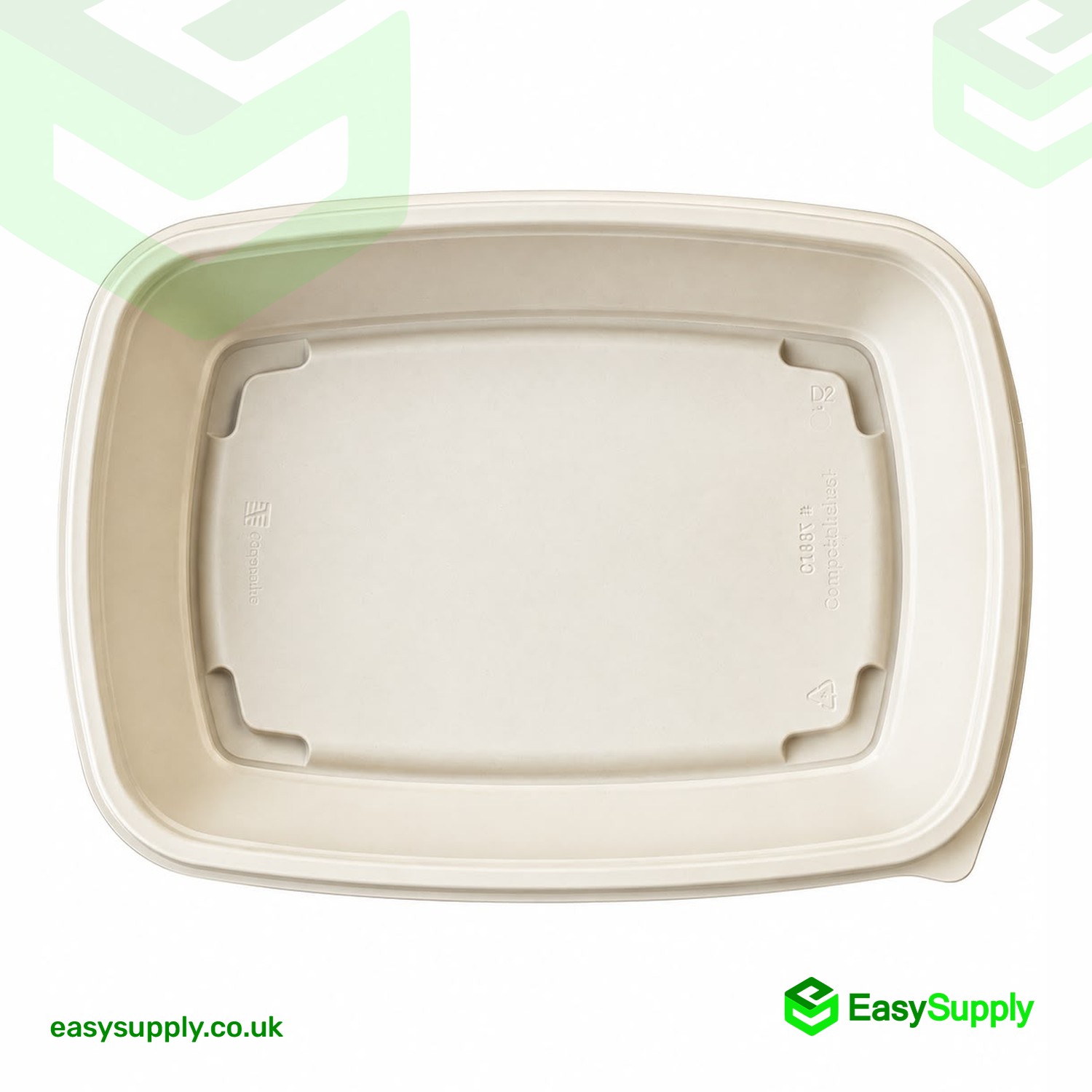 Top-down view of the natural colour Sabert rectangular food container