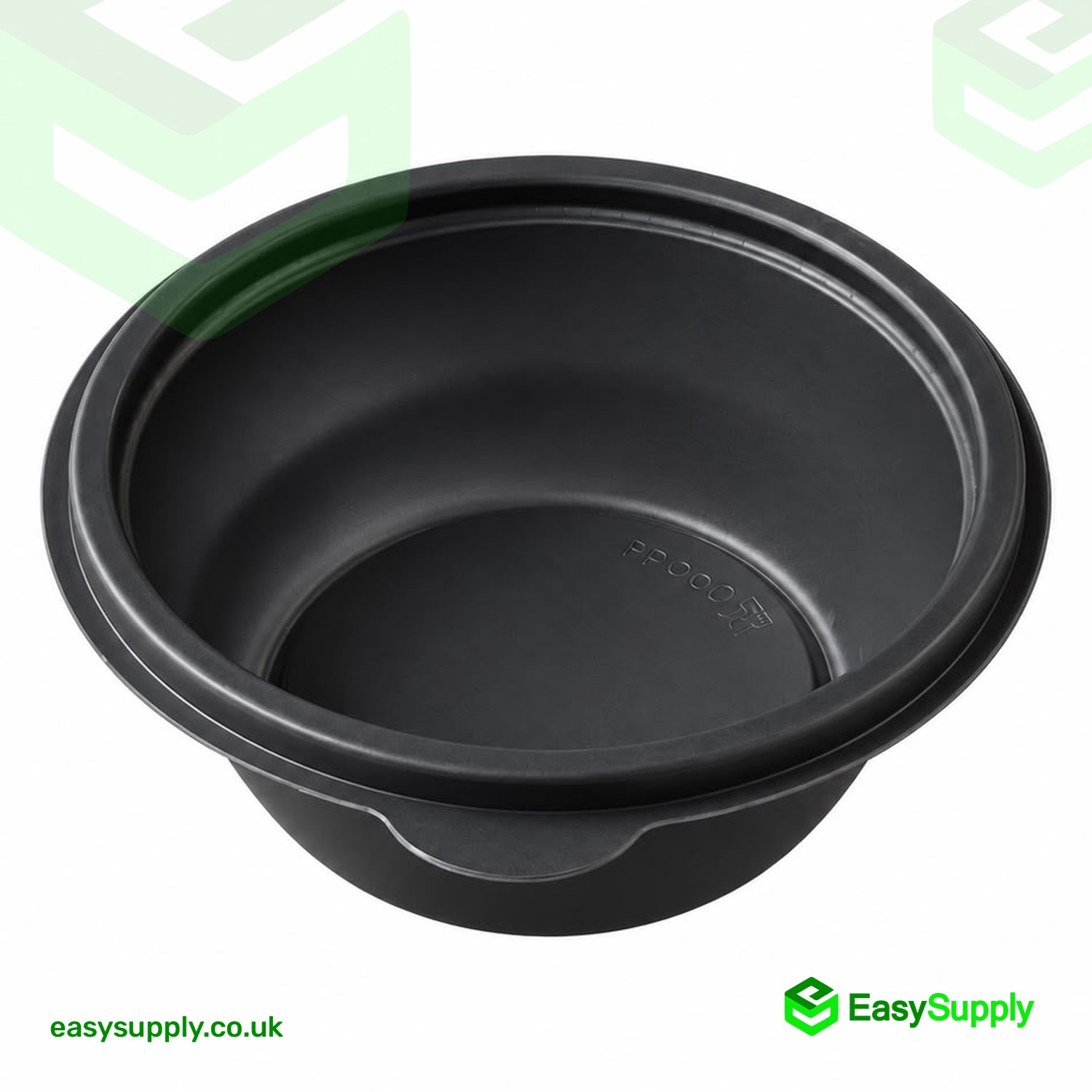 Black Sabert 375ml round container at an angle showing its deep bowl