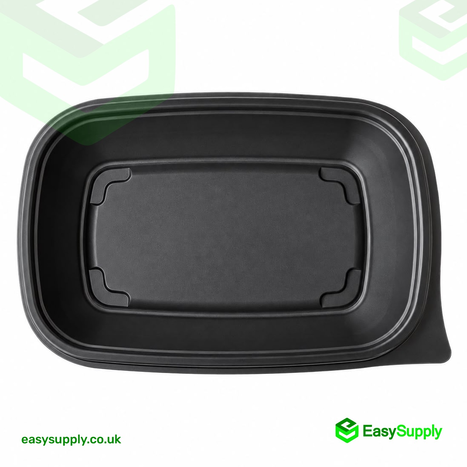 Top-down view of the black 20 x 13 cm Sabert 500ml rectangular container