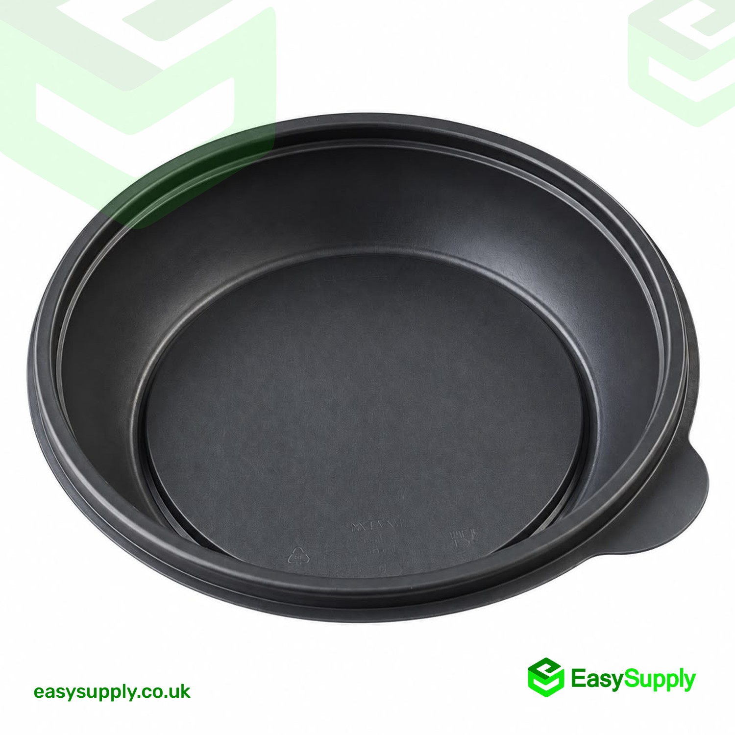 Black Sabert round 750ml container at an angle showing the side tab