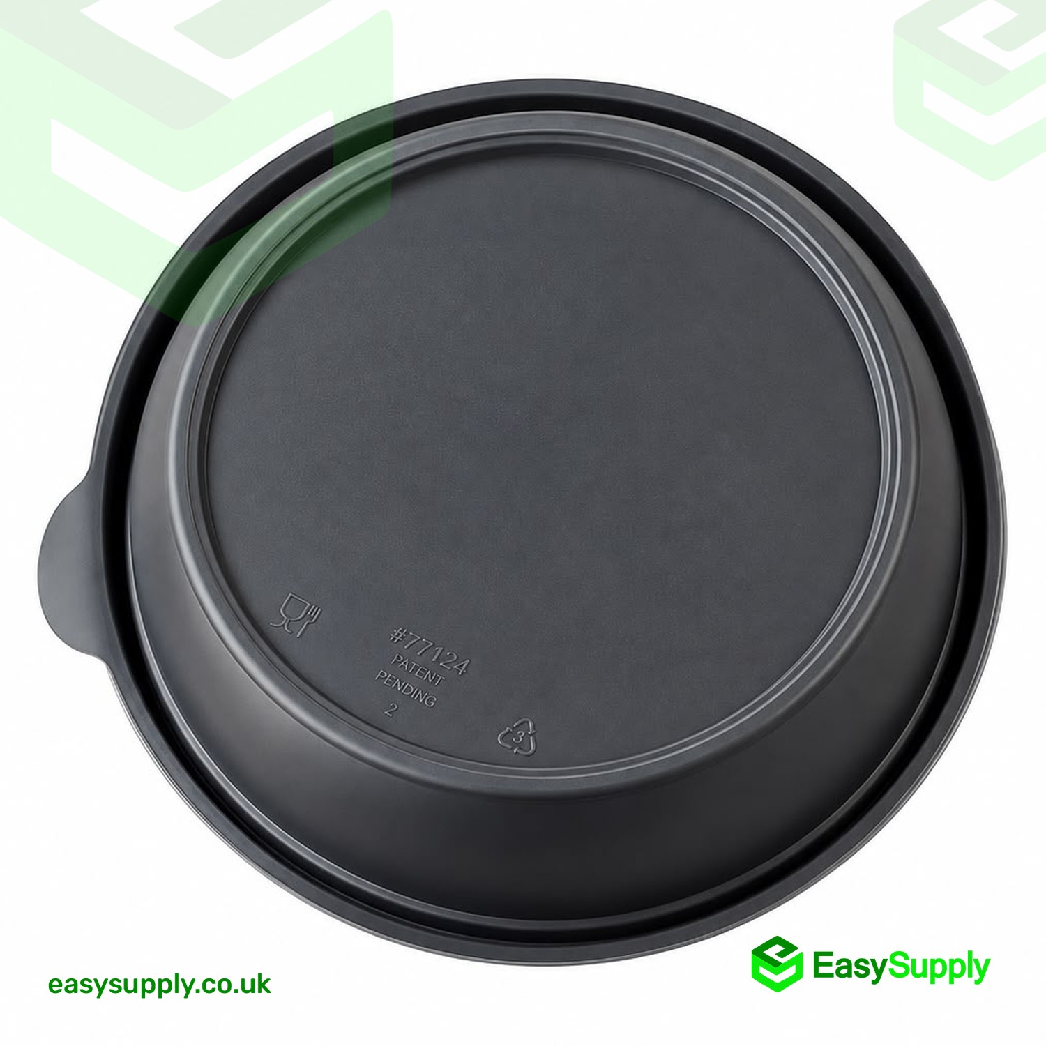 Underside of the black Sabert round container with PP 5 recycling mark