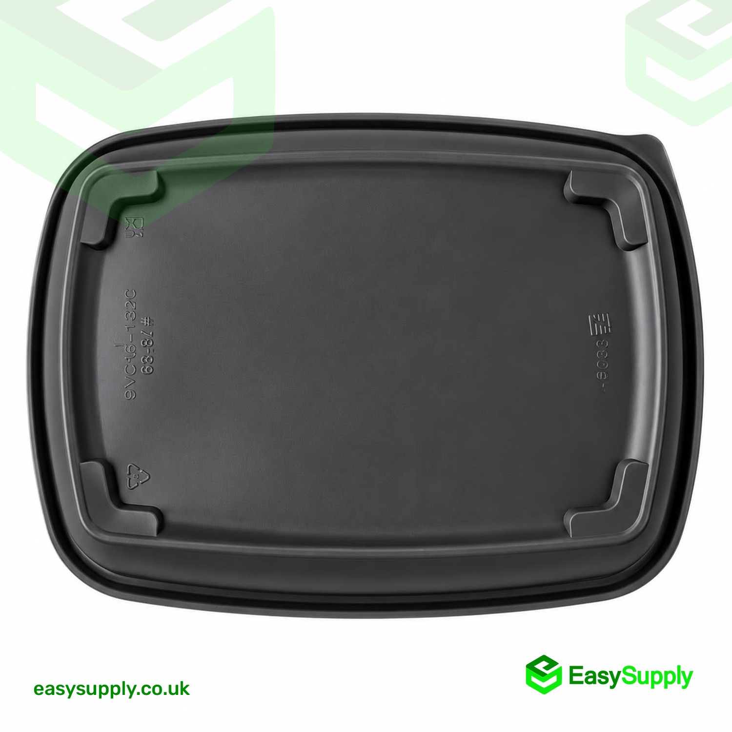 Flat base view of the Sabert black 900ml container