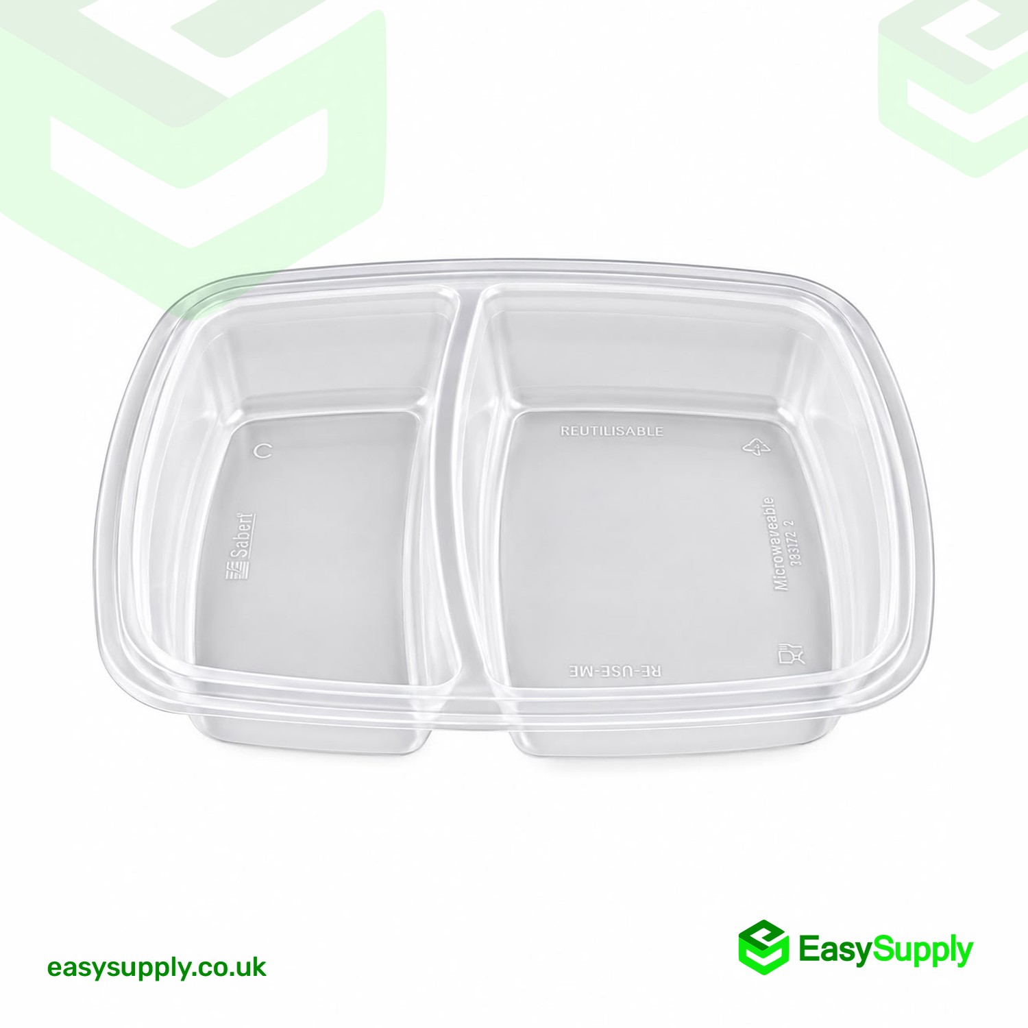Clear Sabert 2 compartment rectangular dome lid at a low angle