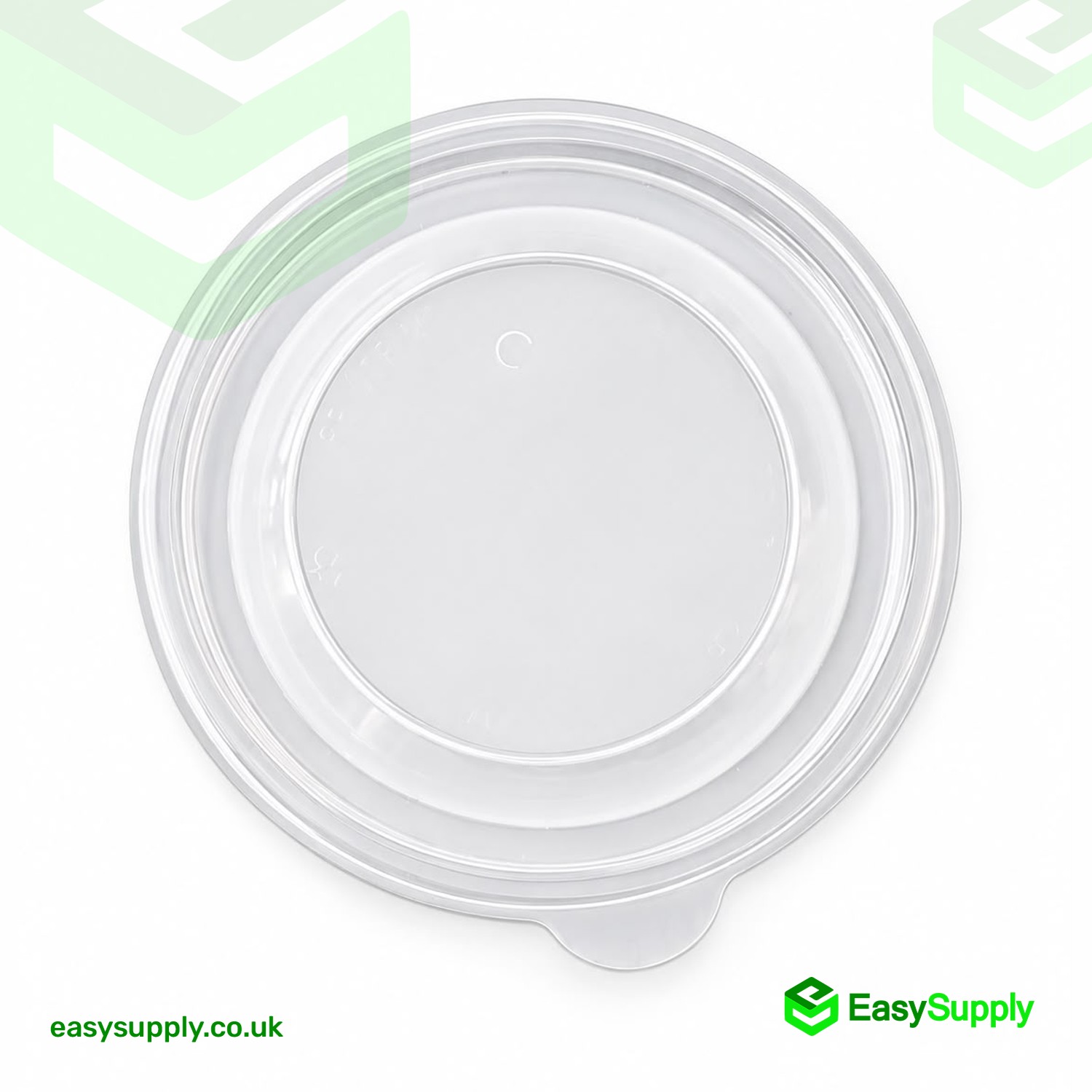 Top view of the clear Sabert round PP lid with lift tab
