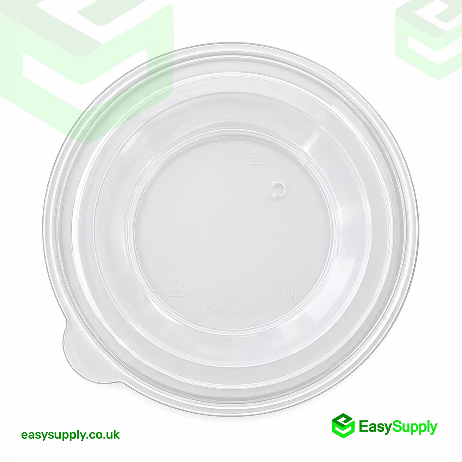 Clear Sabert round lid for 250, 375 and 500ml containers seen from above