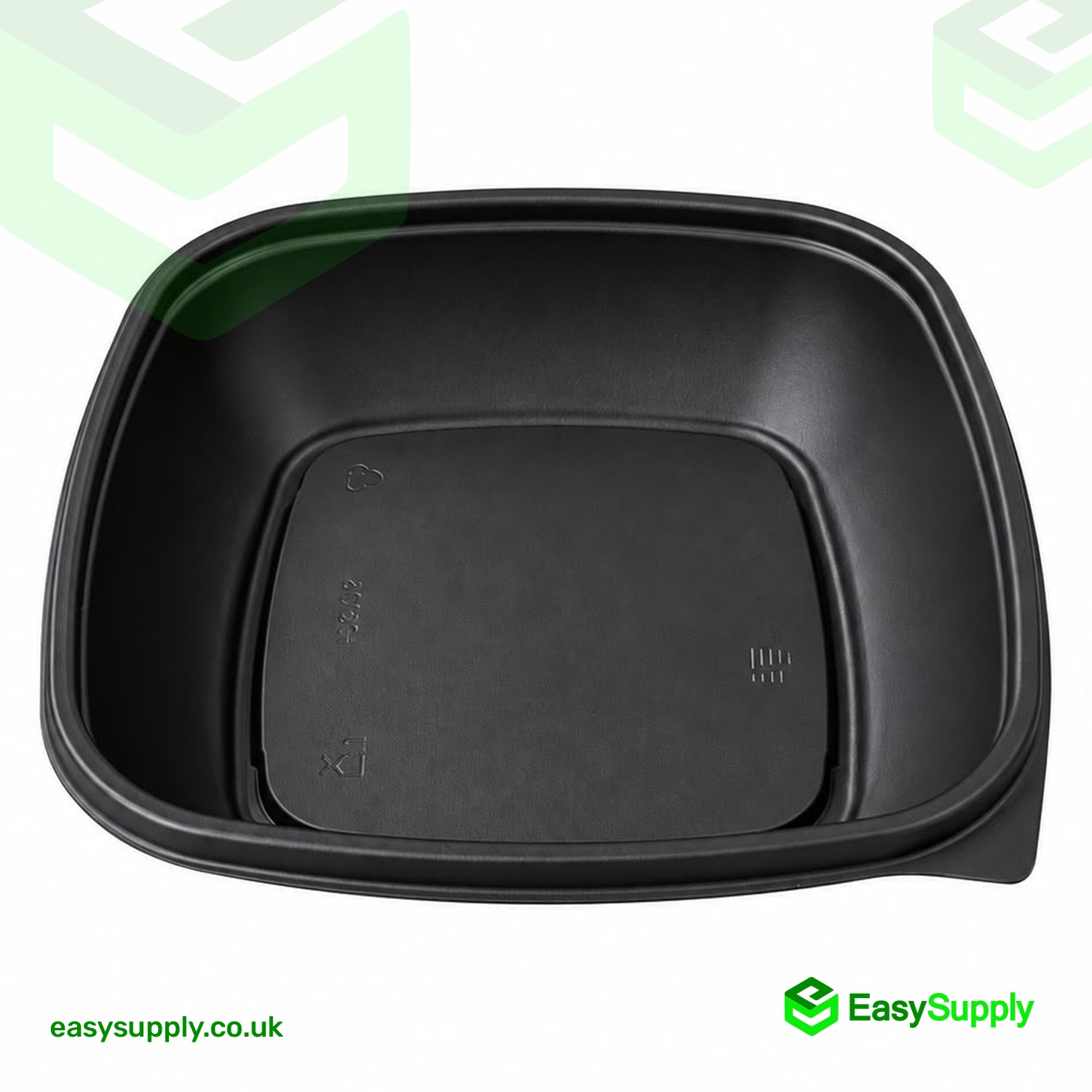 Black Sabert 500ml square container viewed from the front showing its deep single compartment