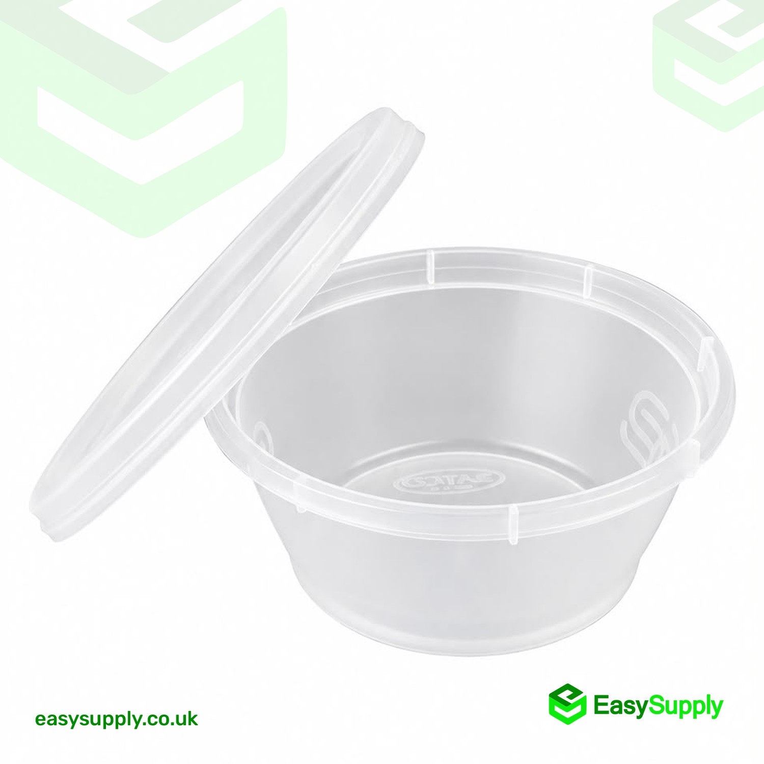 SATCO 2 oz round clear pot with the lid lifted off