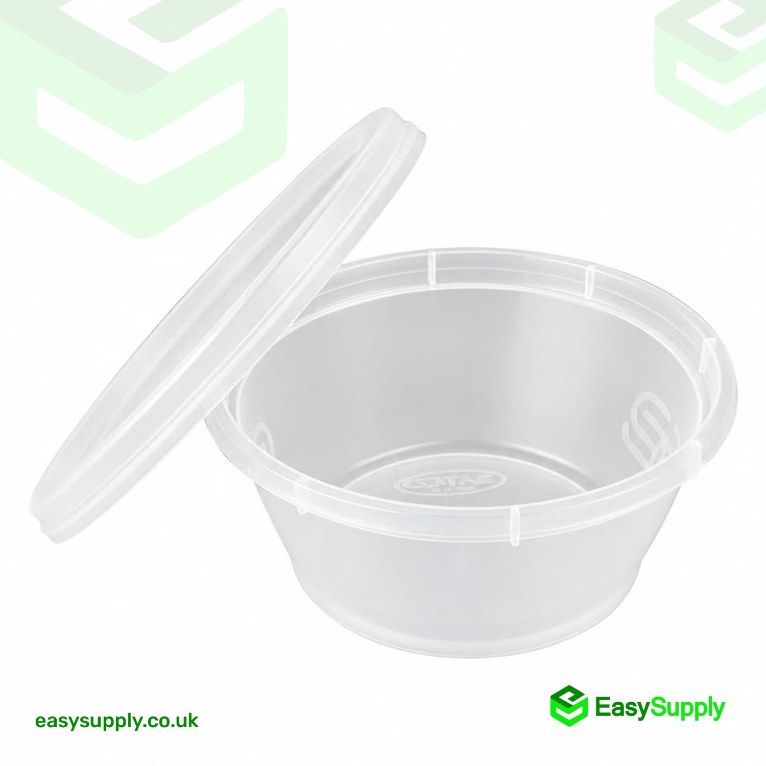 SATCO 4 oz round clear pot with the lid lifted off
