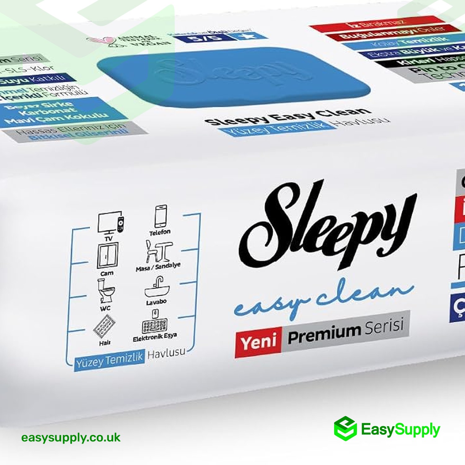 Sleepy Easy Clean Premium bleach additive surface cleaning wipes pack