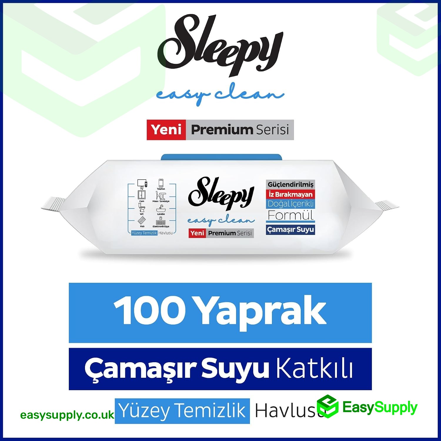 Sleepy Easy Clean Premium Surface Cleaning Wipes - Bleach Additive (100 Sheets)