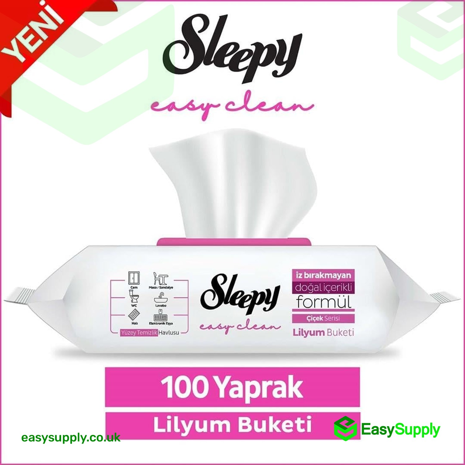 Sleepy Easy Clean XL Surface Cleaning Wipes - Lily Bouquet (100 Sheets)