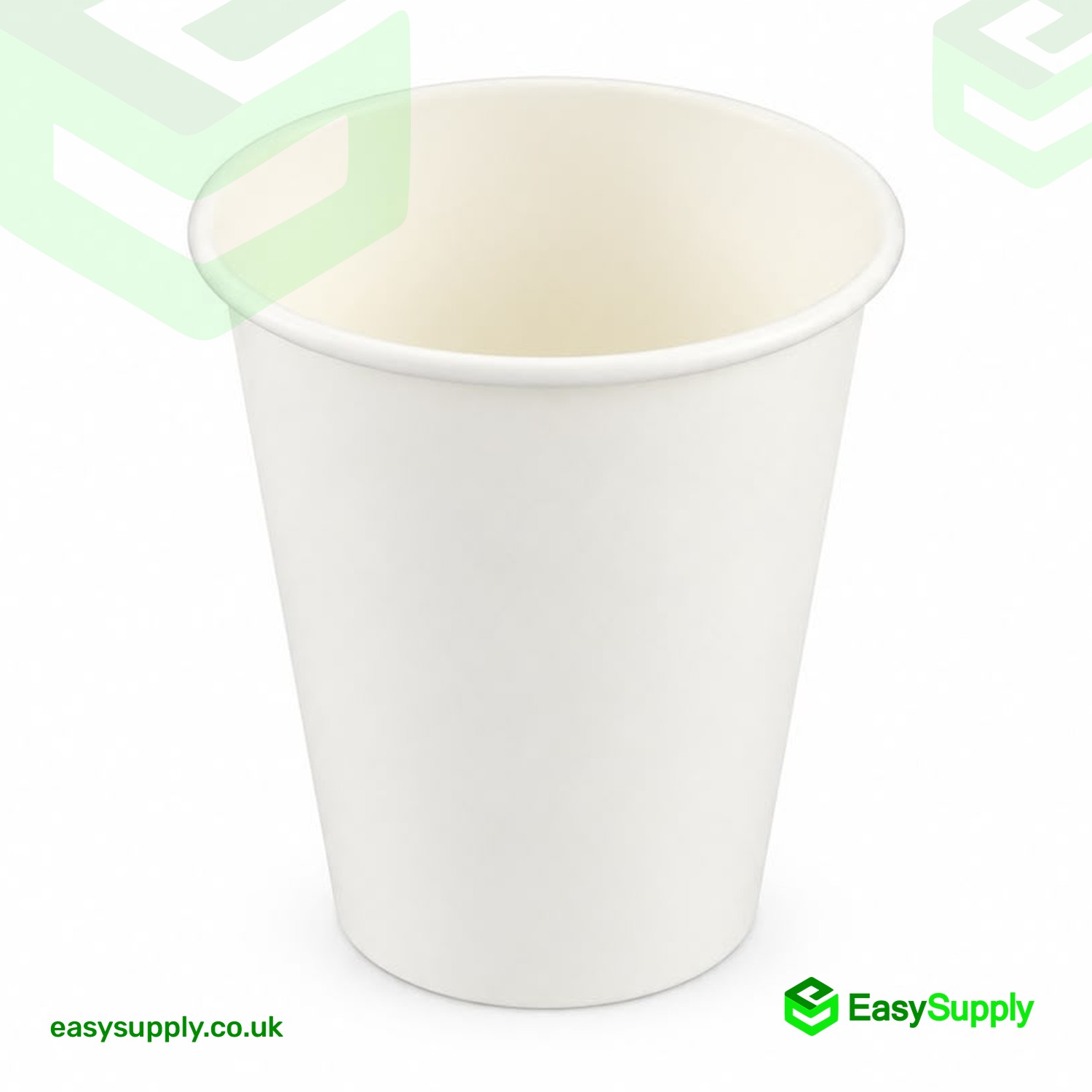 Plain white 8 oz single wall paper cup, side view
