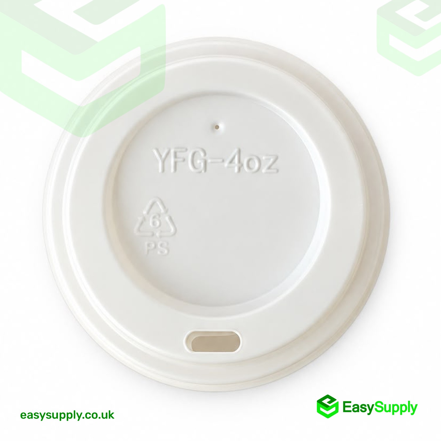 White 4 oz cup lid from above showing the sip opening