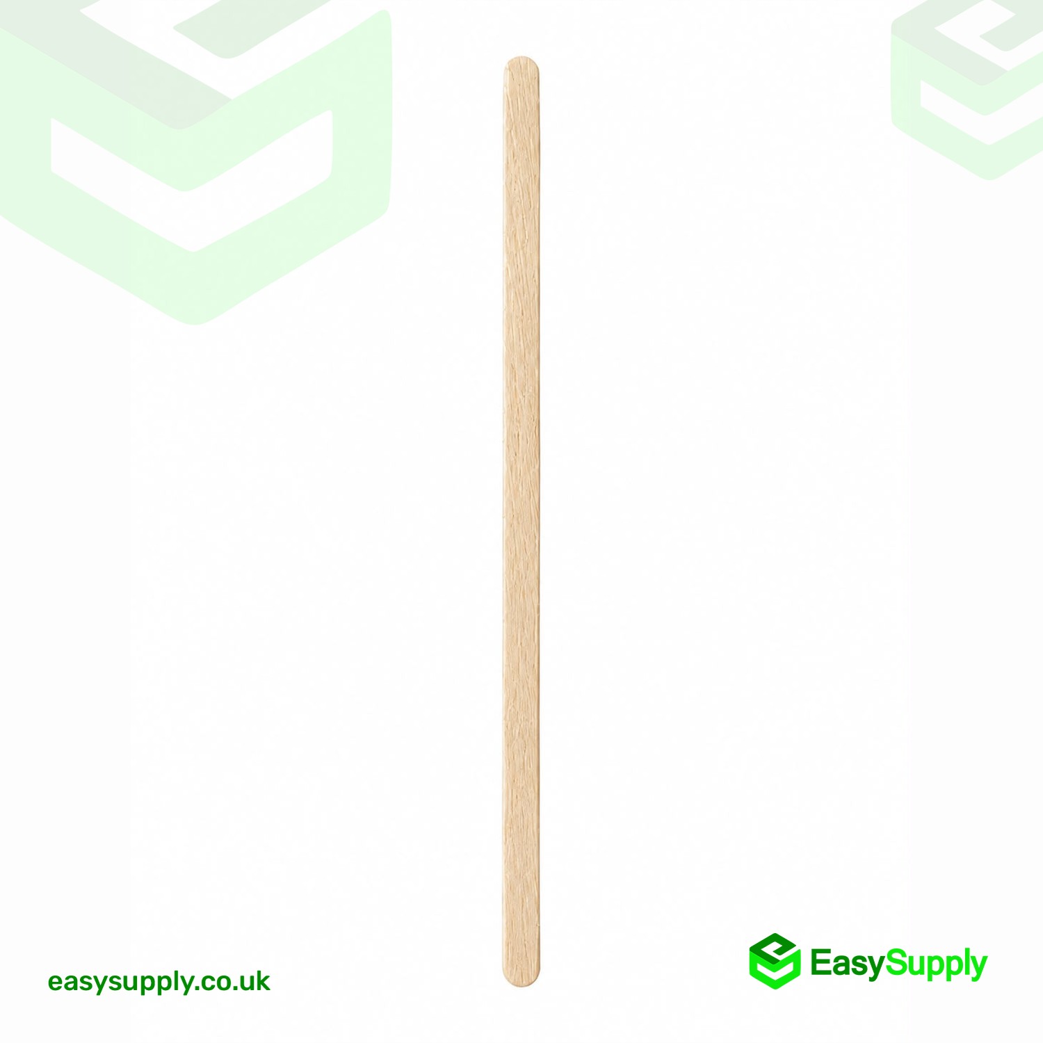 Single wooden coffee stirrer with rounded ends, upright view