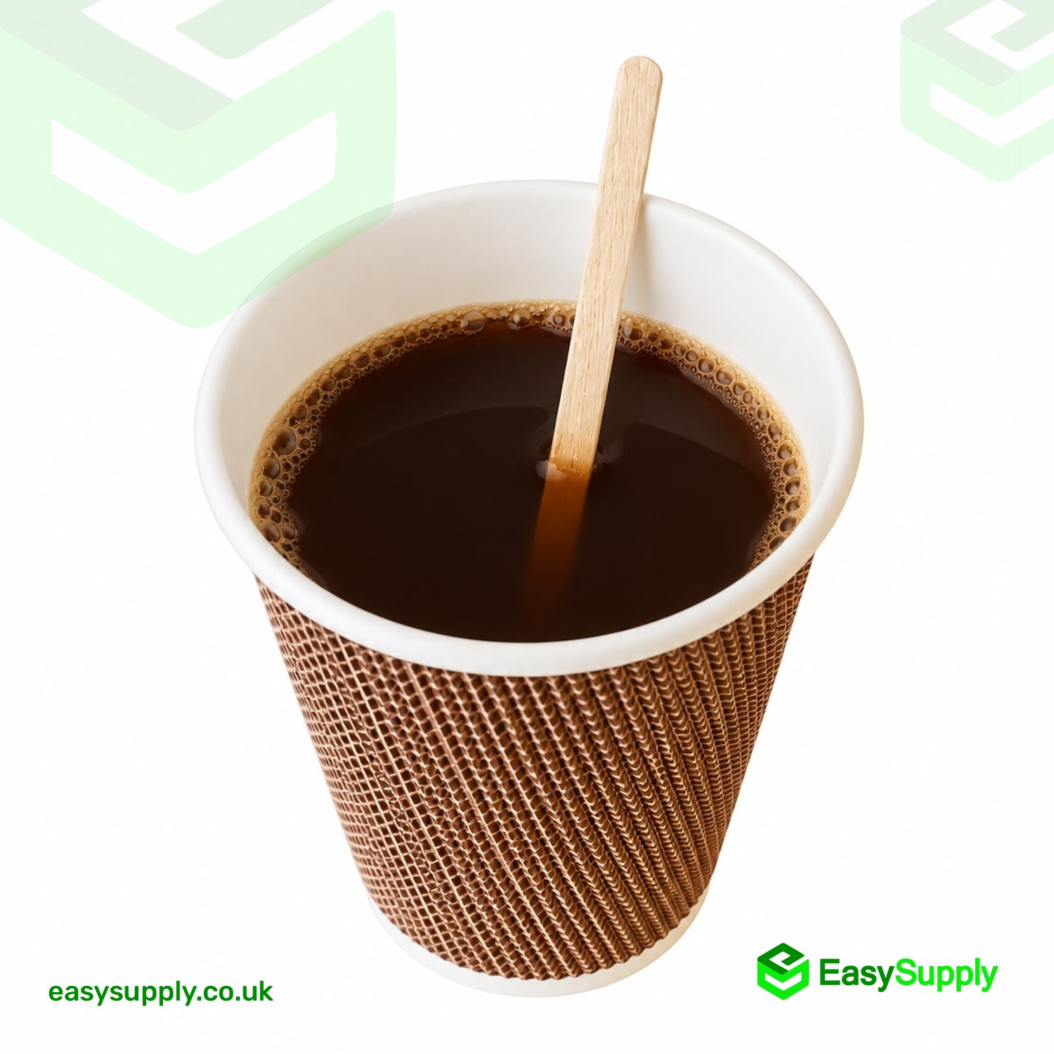 Wooden stirrer in a takeaway cup of black coffee